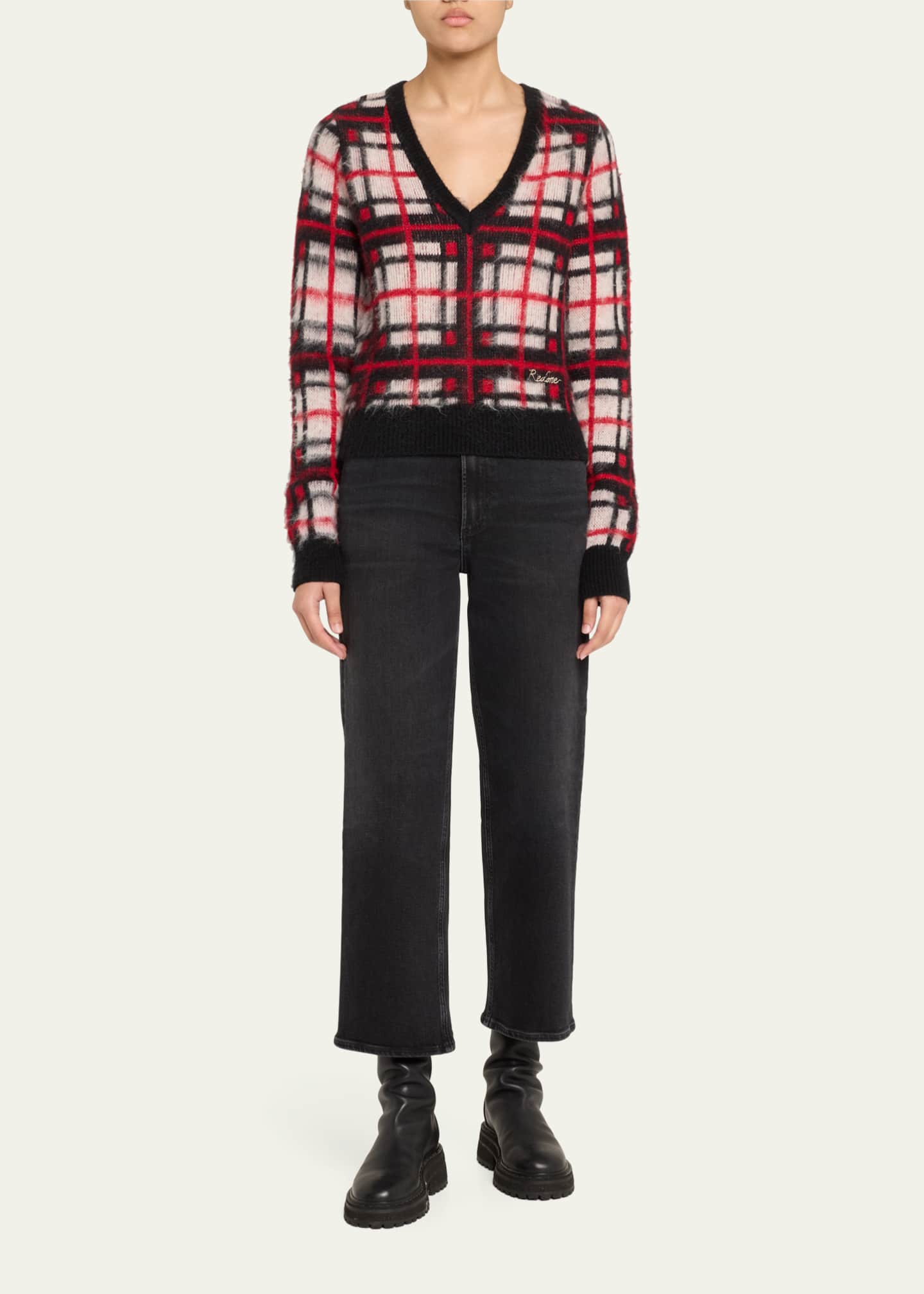 RE/DONE Tartan V-Neck Sweater Image 2 of 5
