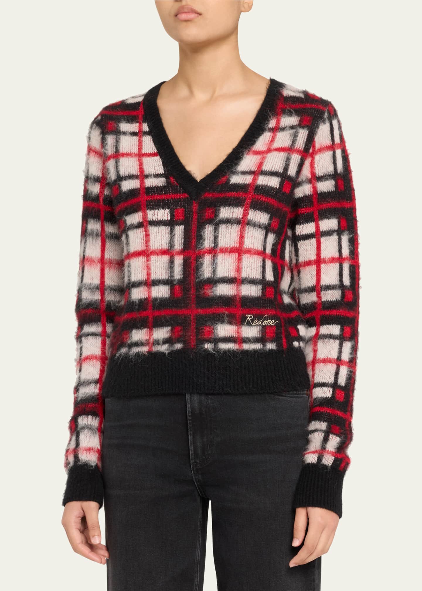 RE/DONE Tartan V-Neck Sweater Image 4 of 5