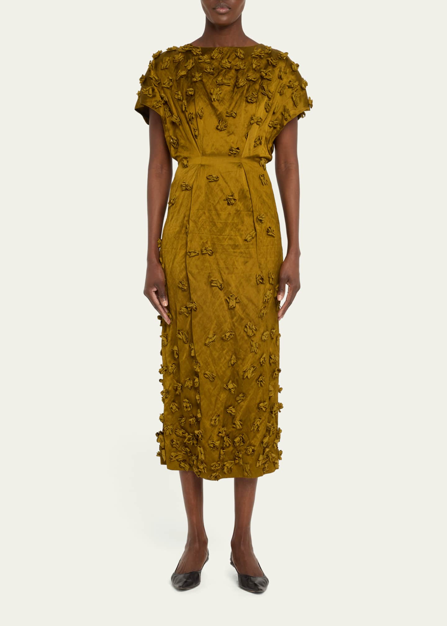 Michael Kors Collection Floral Hand Embroidered Cap-Sleeve Dress Image 2 of 5