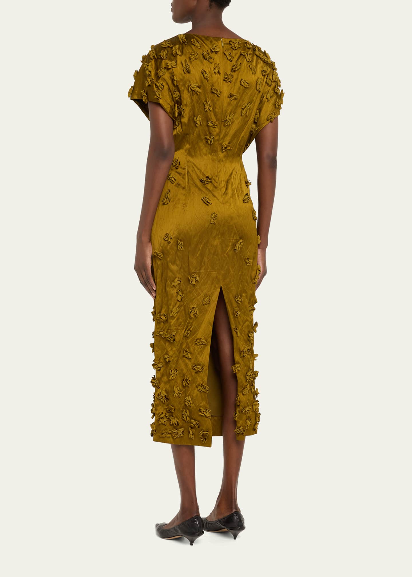 Michael Kors Collection Floral Hand Embroidered Cap-Sleeve Dress Image 3 of 5
