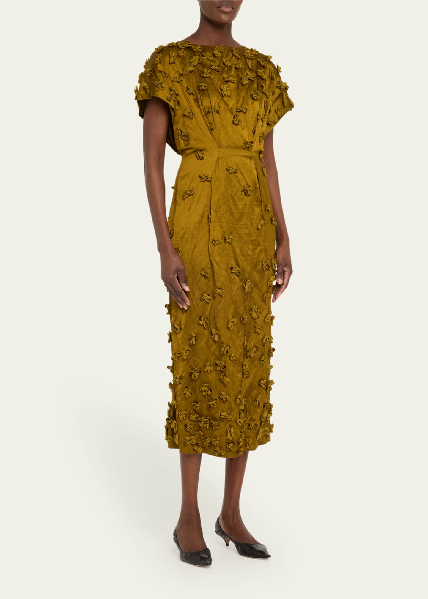 Michael Kors Collection Floral Hand Embroidered Cap-Sleeve Dress Image 4 of 5