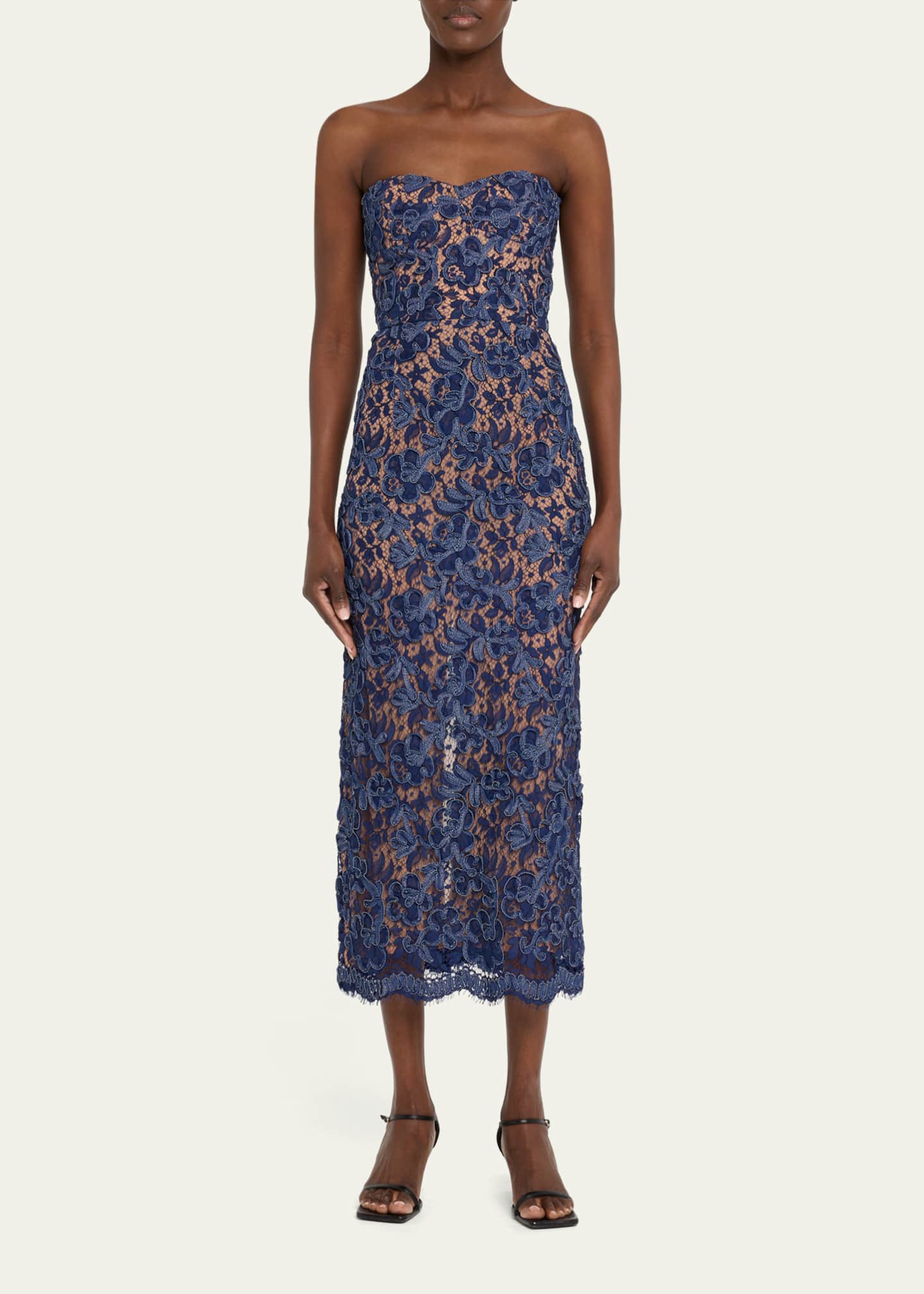 Michael Kors Collection Strapless Lace Sheath Midi Dress Image 2 of 5