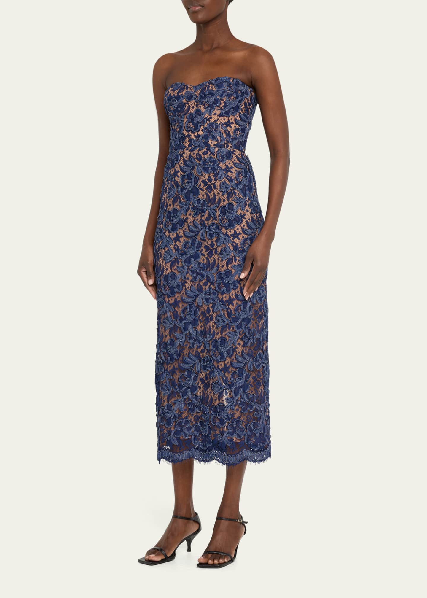 Michael Kors Collection Strapless Lace Sheath Midi Dress Image 4 of 5