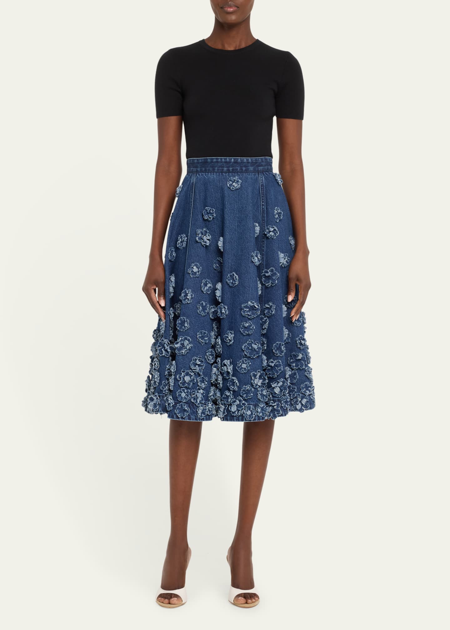 Michael Kors Collection Floral Hand Embroidered Denim Circle Skirt Image 2 of 5