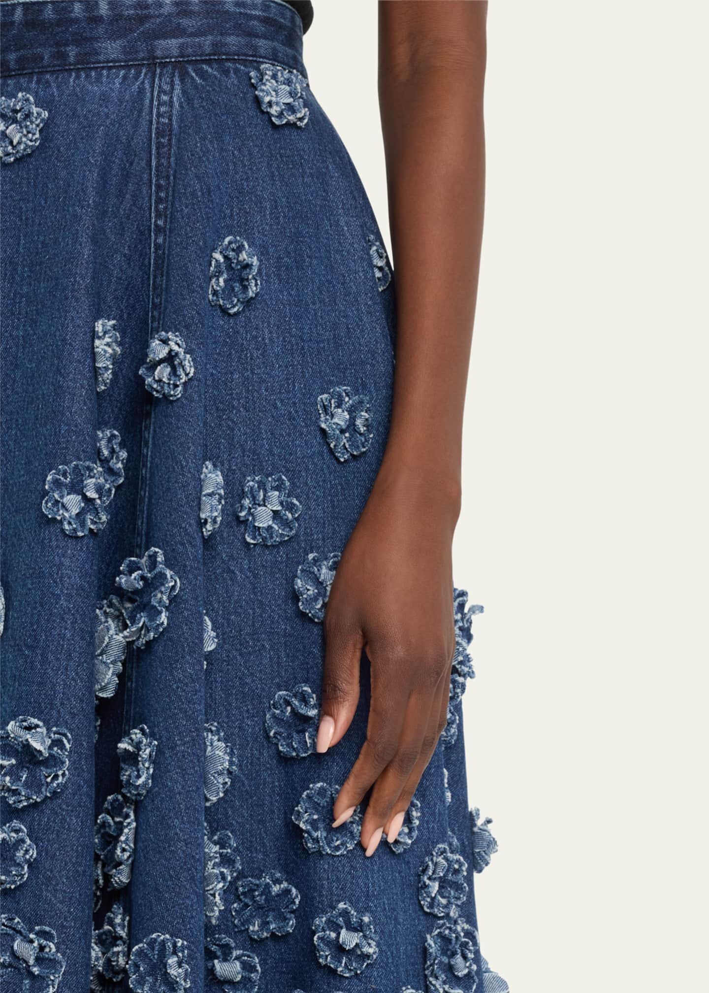 Michael Kors Collection Floral Hand Embroidered Denim Circle Skirt Image 5 of 5