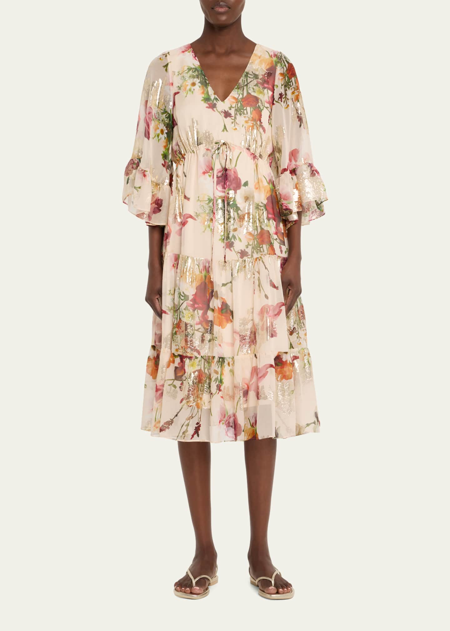 Kobi Halperin Limone Tiered Floral-Print Fil Coupe Midi Dress Image 2 of 5