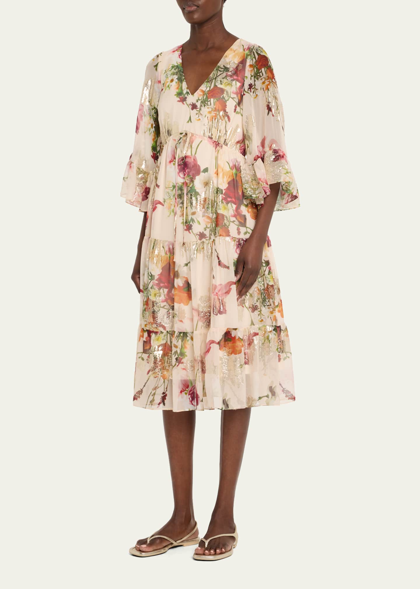 Kobi Halperin Limone Tiered Floral-Print Fil Coupe Midi Dress Image 4 of 5