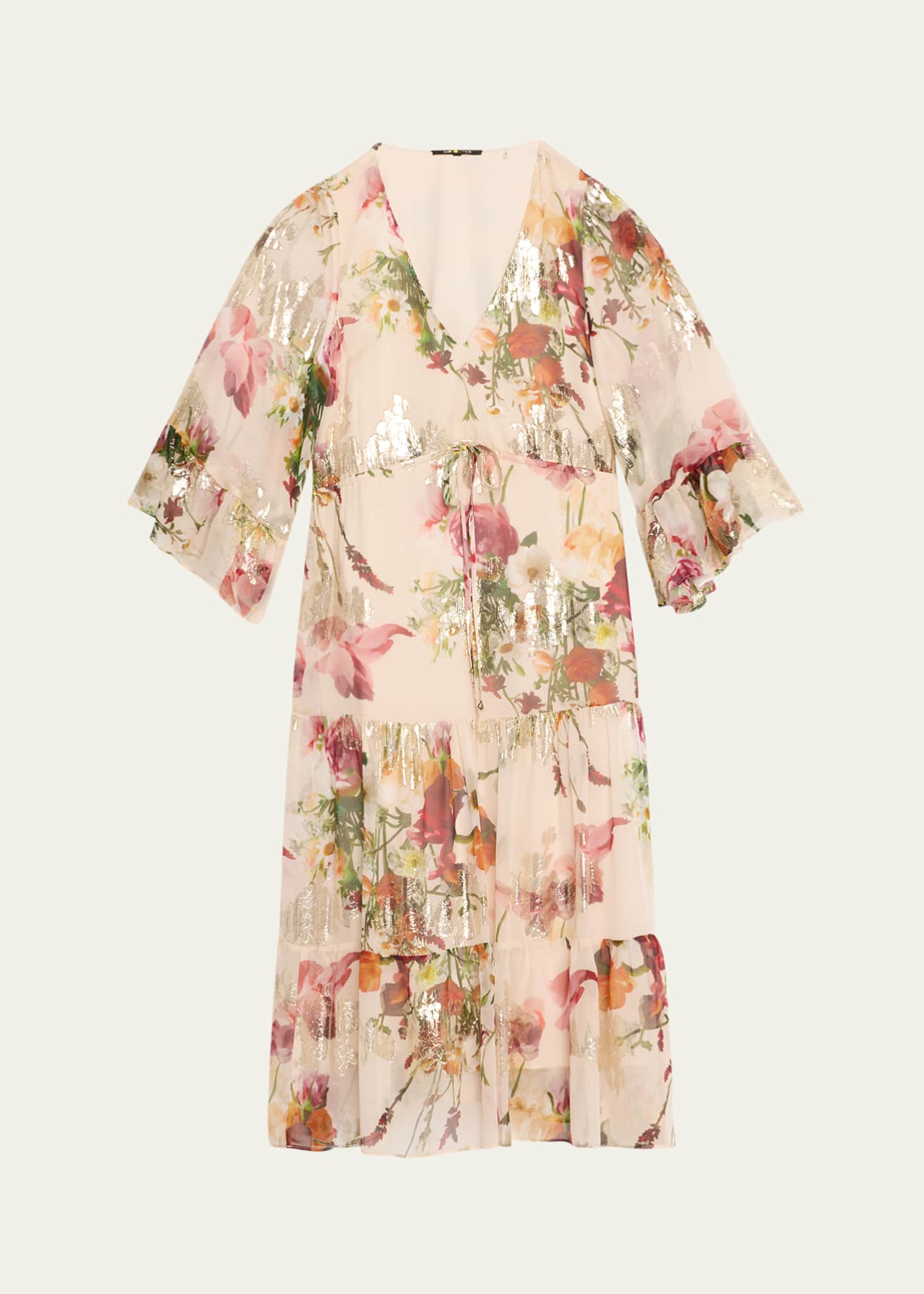 Kobi Halperin Limone Tiered Floral-Print Fil Coupe Midi Dress Image 1 of 5