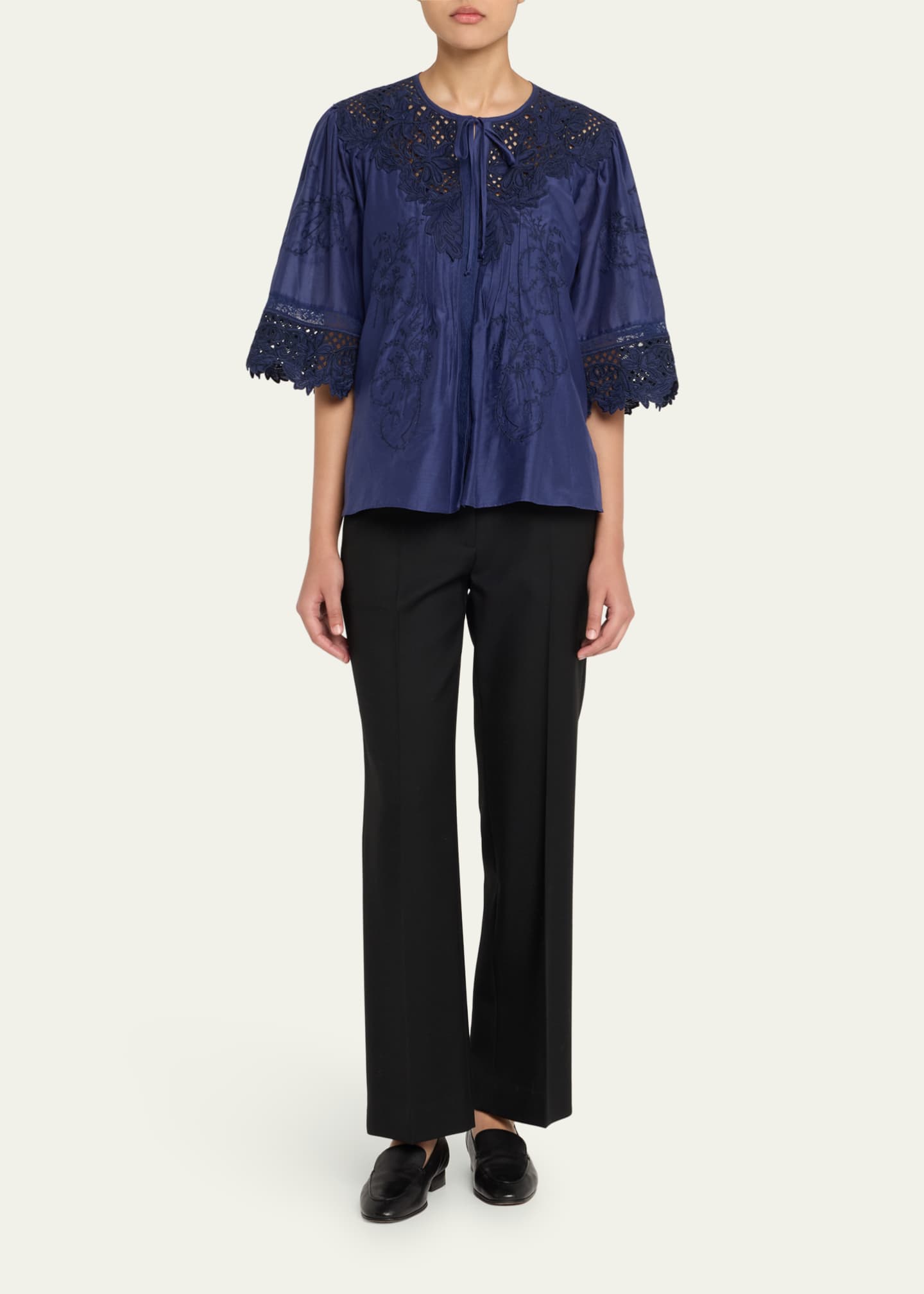 Kobi Halperin Bari Pintuck Lace-Embellished Blouse Image 2 of 5
