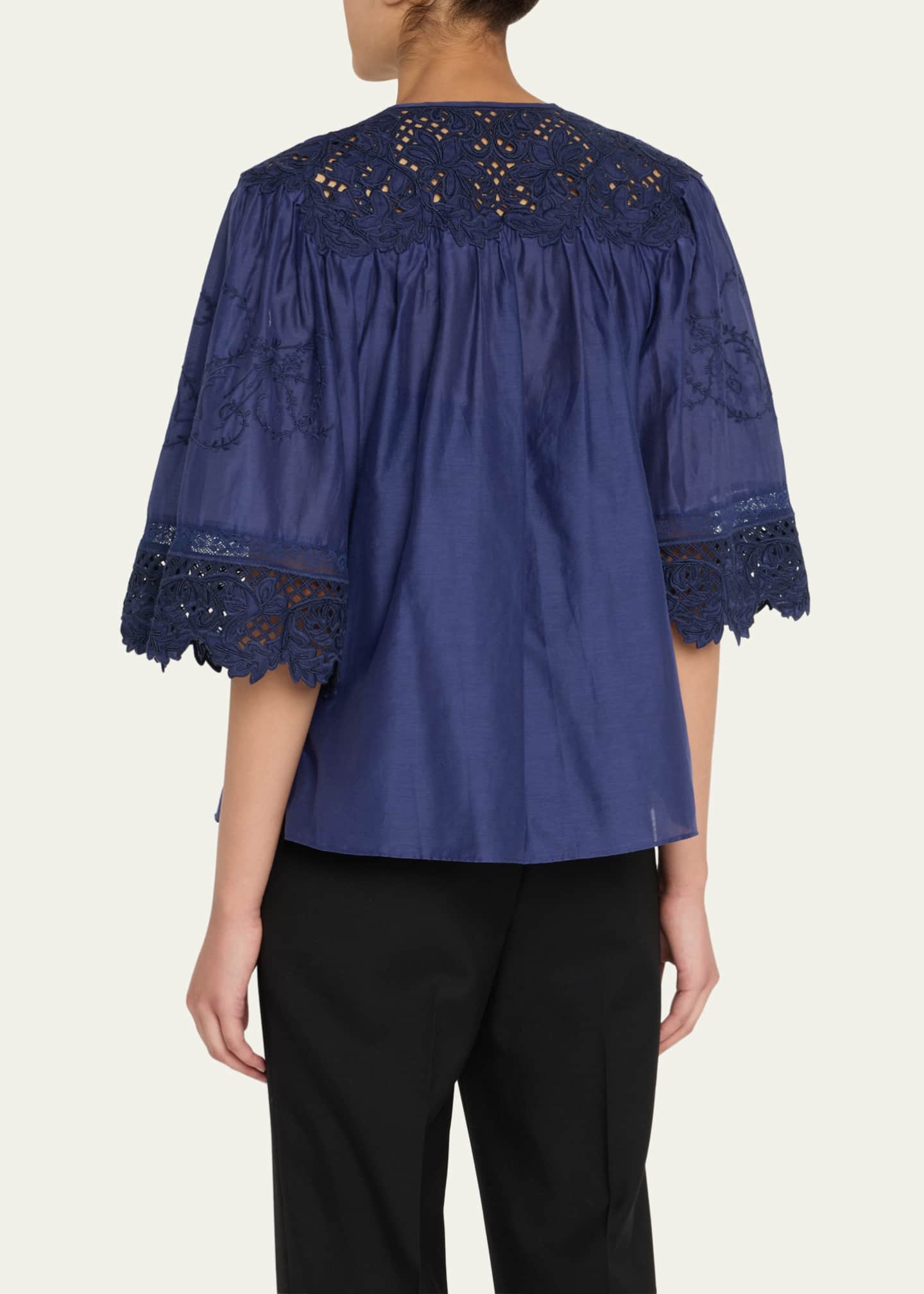 Kobi Halperin Bari Pintuck Lace-Embellished Blouse Image 3 of 5