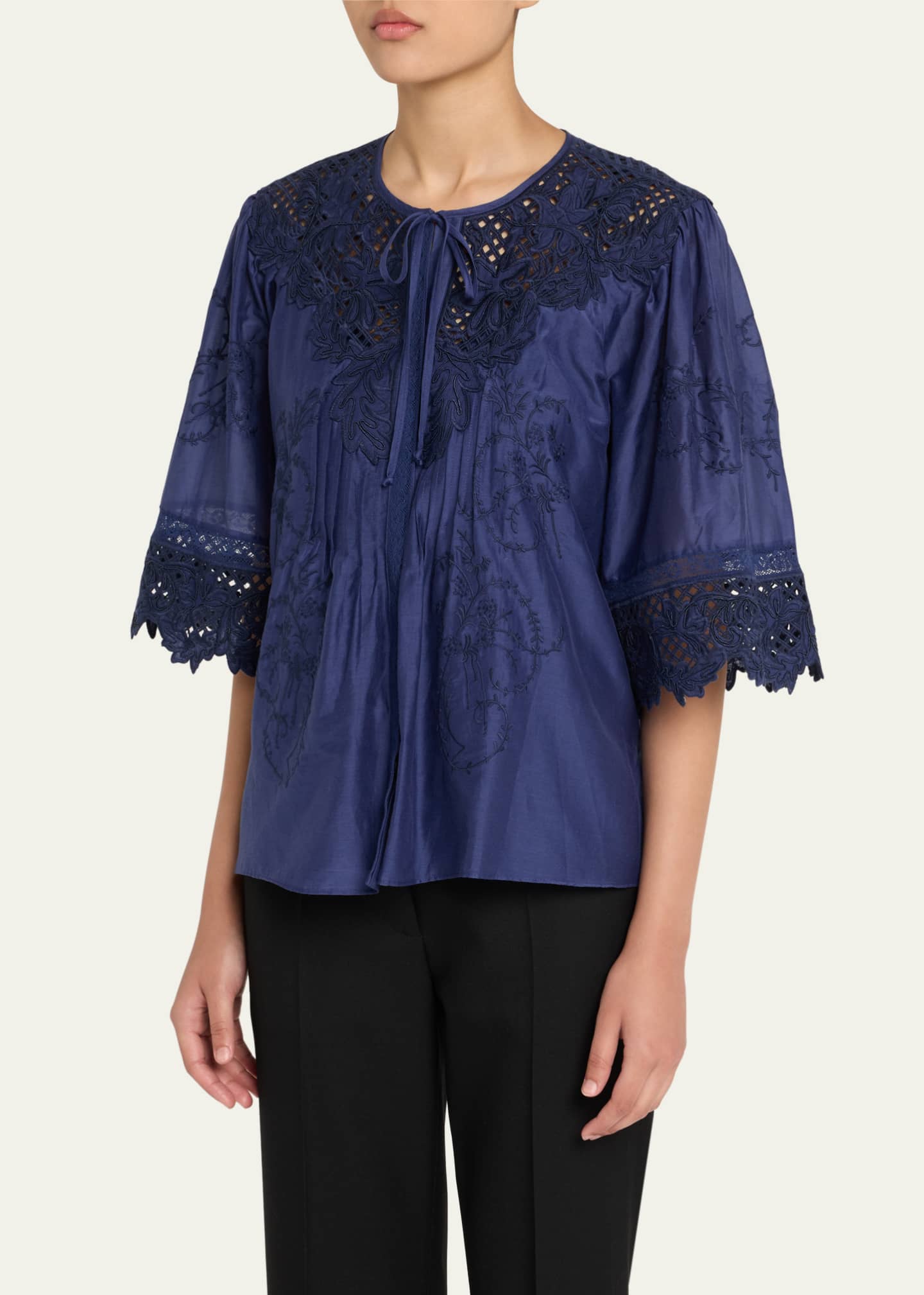 Kobi Halperin Bari Pintuck Lace-Embellished Blouse Image 4 of 5