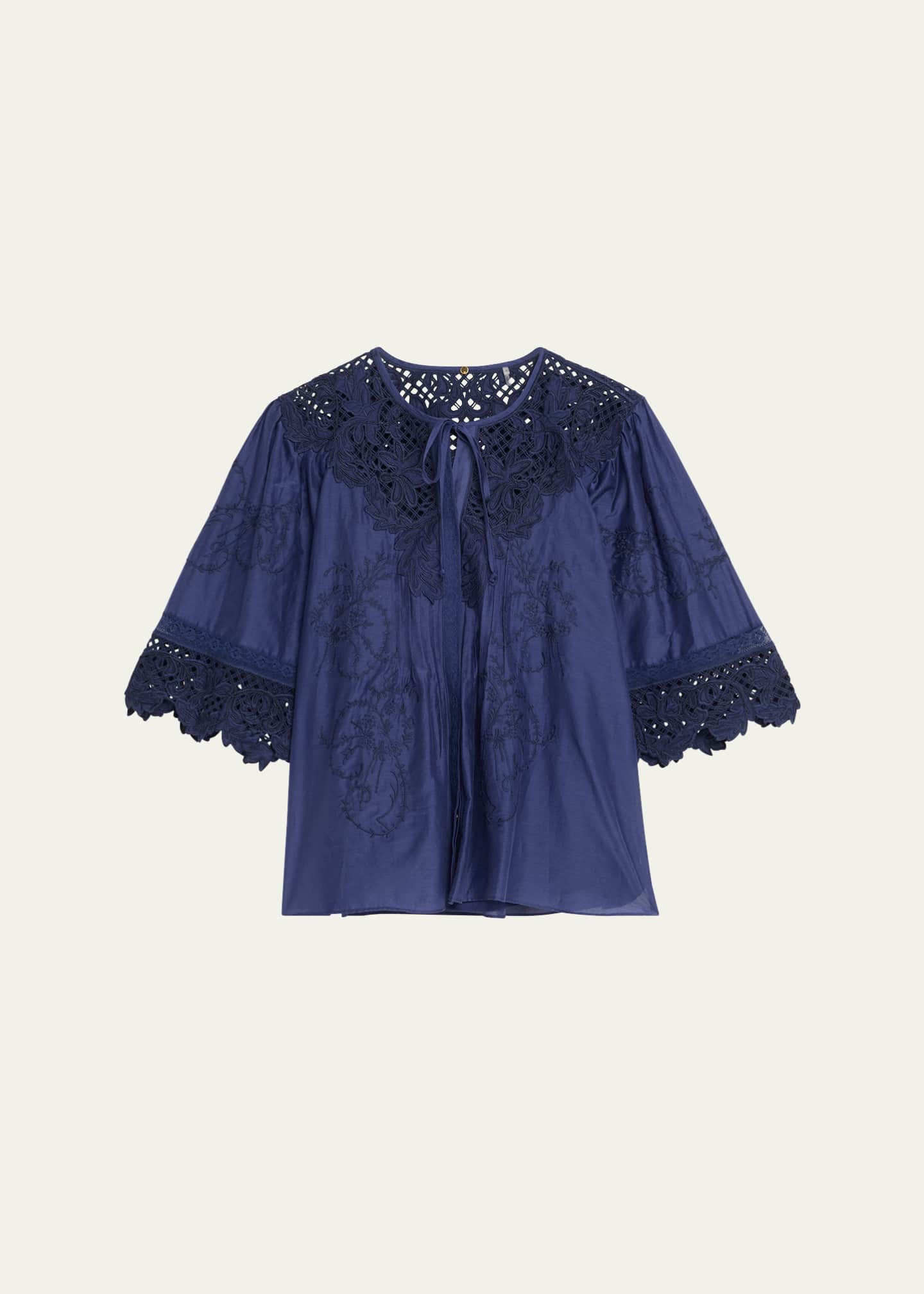 Kobi Halperin Bari Pintuck Lace-Embellished Blouse Image 1 of 5