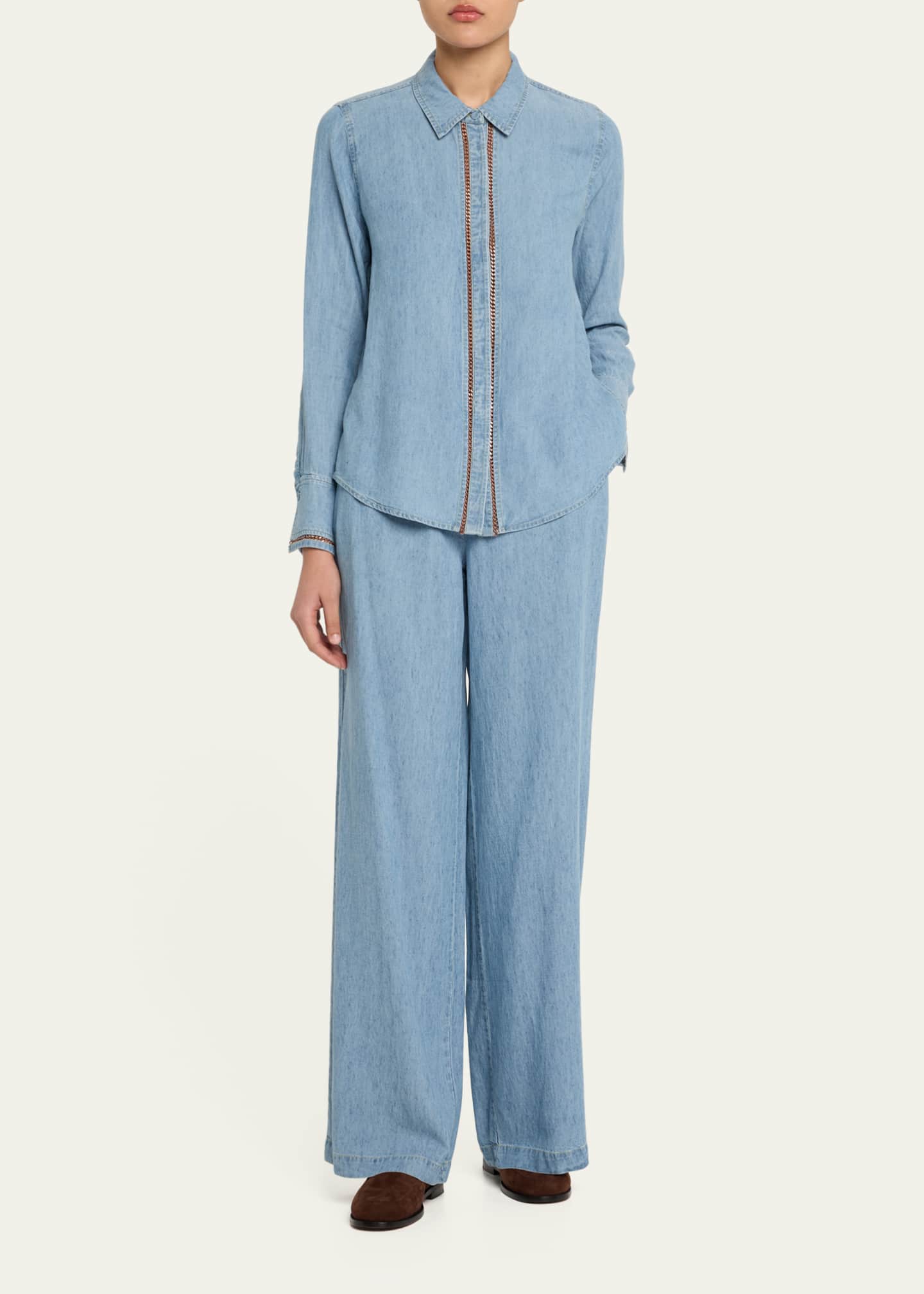 Artemi Chain-Trim Denim Blouse - Thumbnail 2