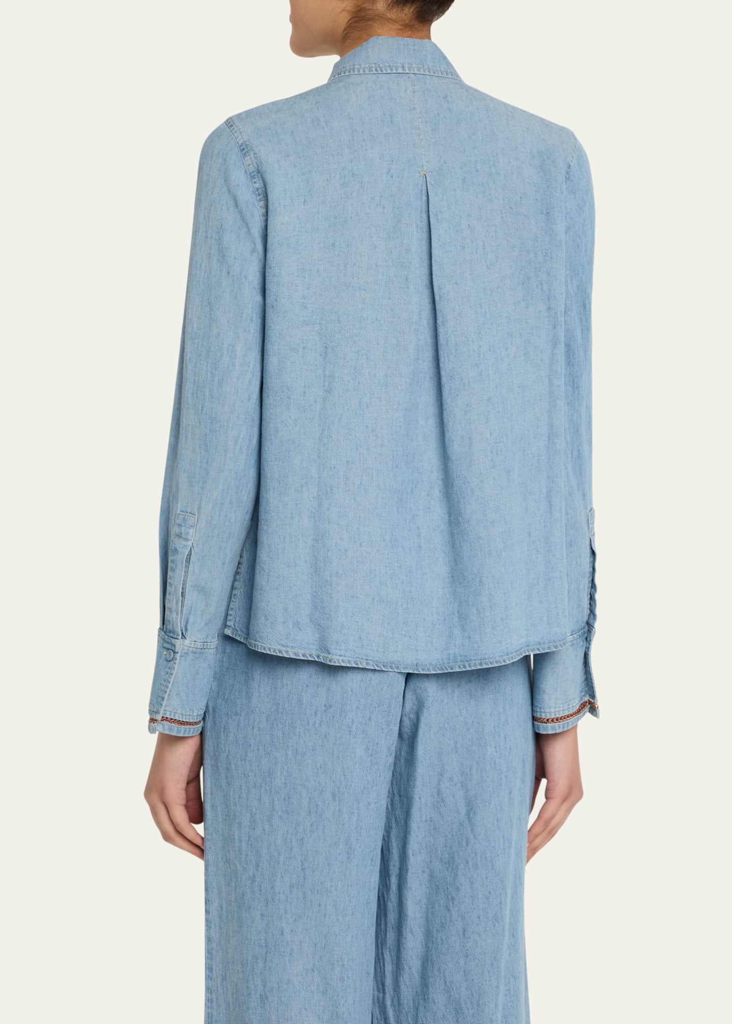 Artemi Chain-Trim Denim Blouse - Thumbnail 3