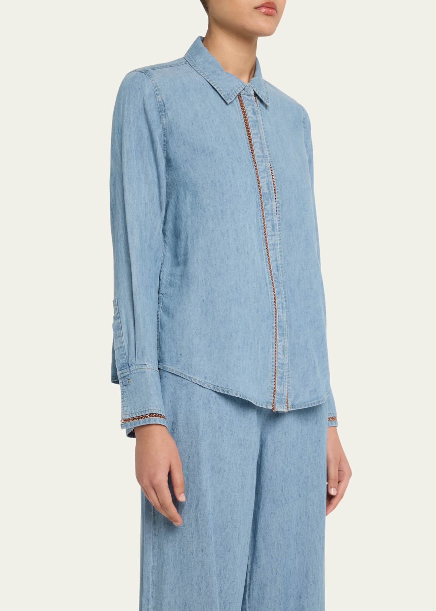 Artemi Chain-Trim Denim Blouse - Thumbnail 4