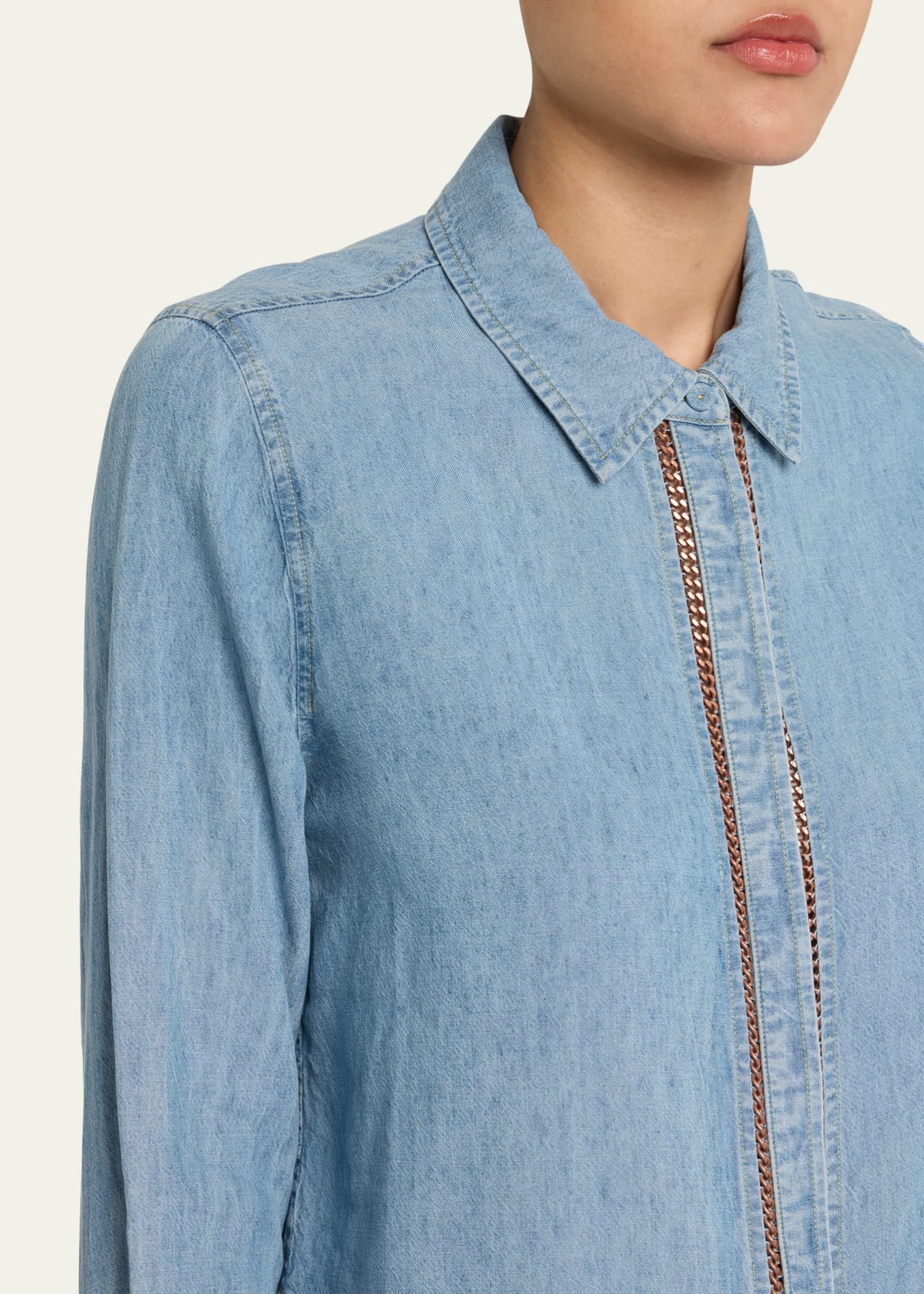 Artemi Chain-Trim Denim Blouse - Thumbnail 5