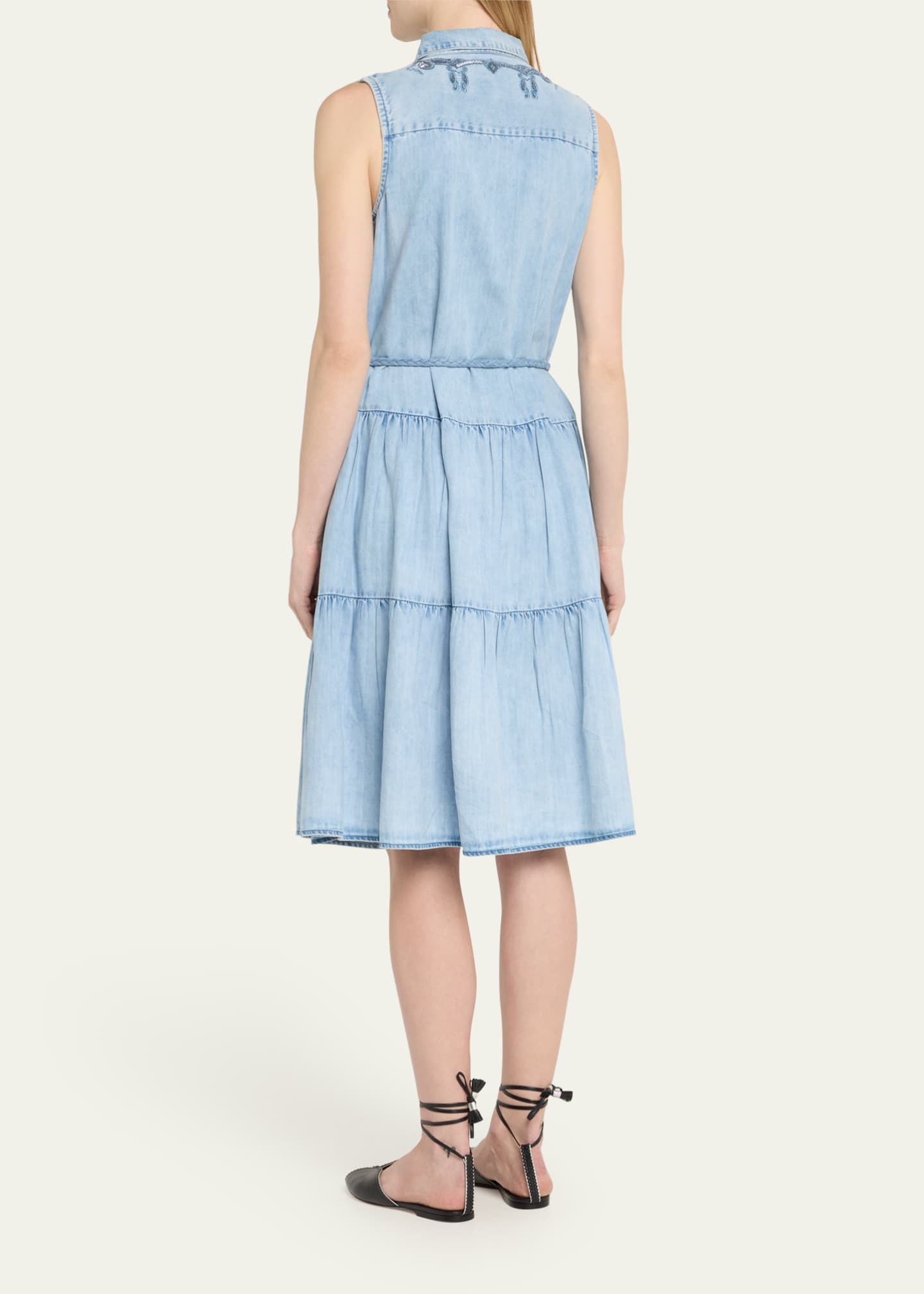 Kobi Halperin Glori Tiered Embroidered Denim Midi Dress Image 3 of 5