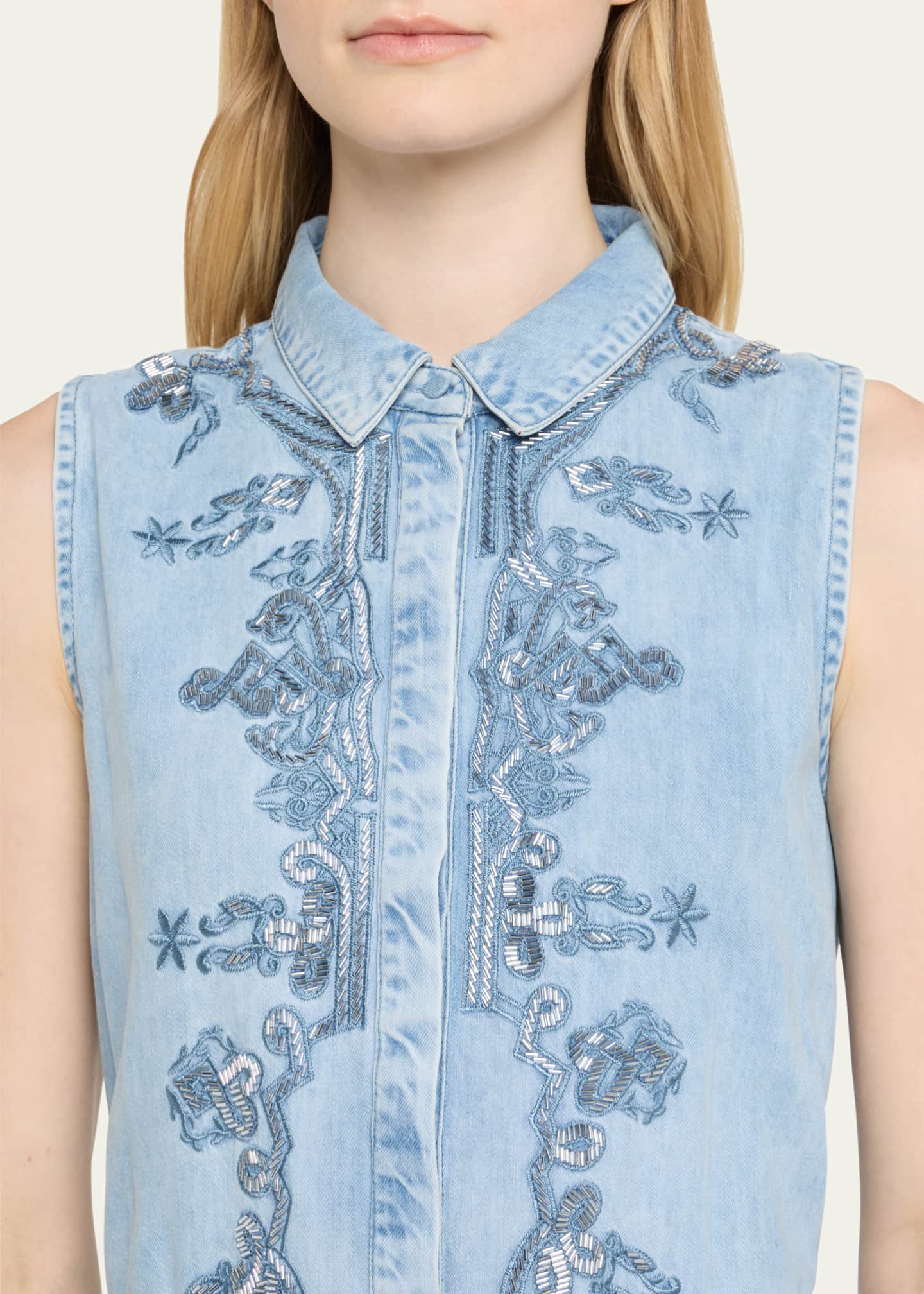 Kobi Halperin Glori Tiered Embroidered Denim Midi Dress Image 5 of 5