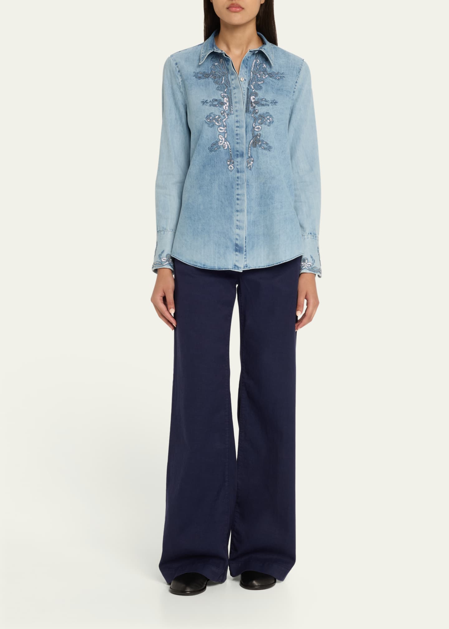 Kobi Halperin Imara Beaded Embroidered Denim Blouse Image 2 of 5
