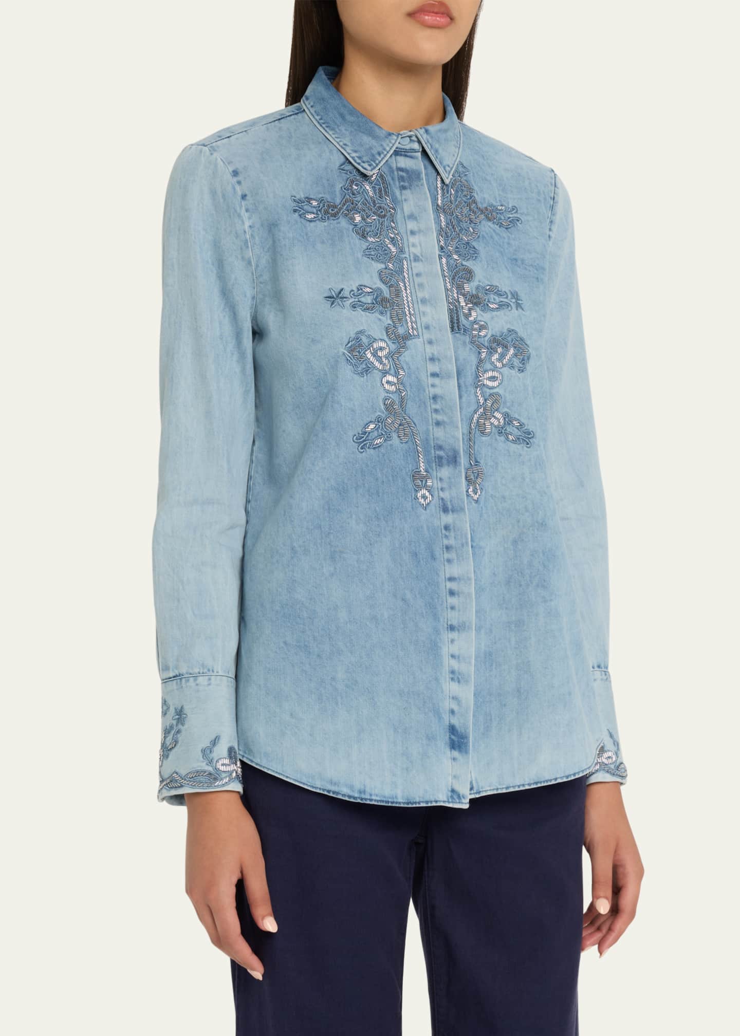 Kobi Halperin Imara Beaded Embroidered Denim Blouse Image 4 of 5