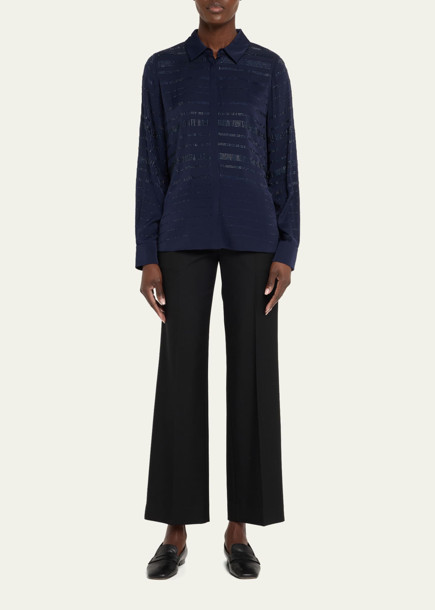 Korry Rhinestone Striped Blouse - Thumbnail 2