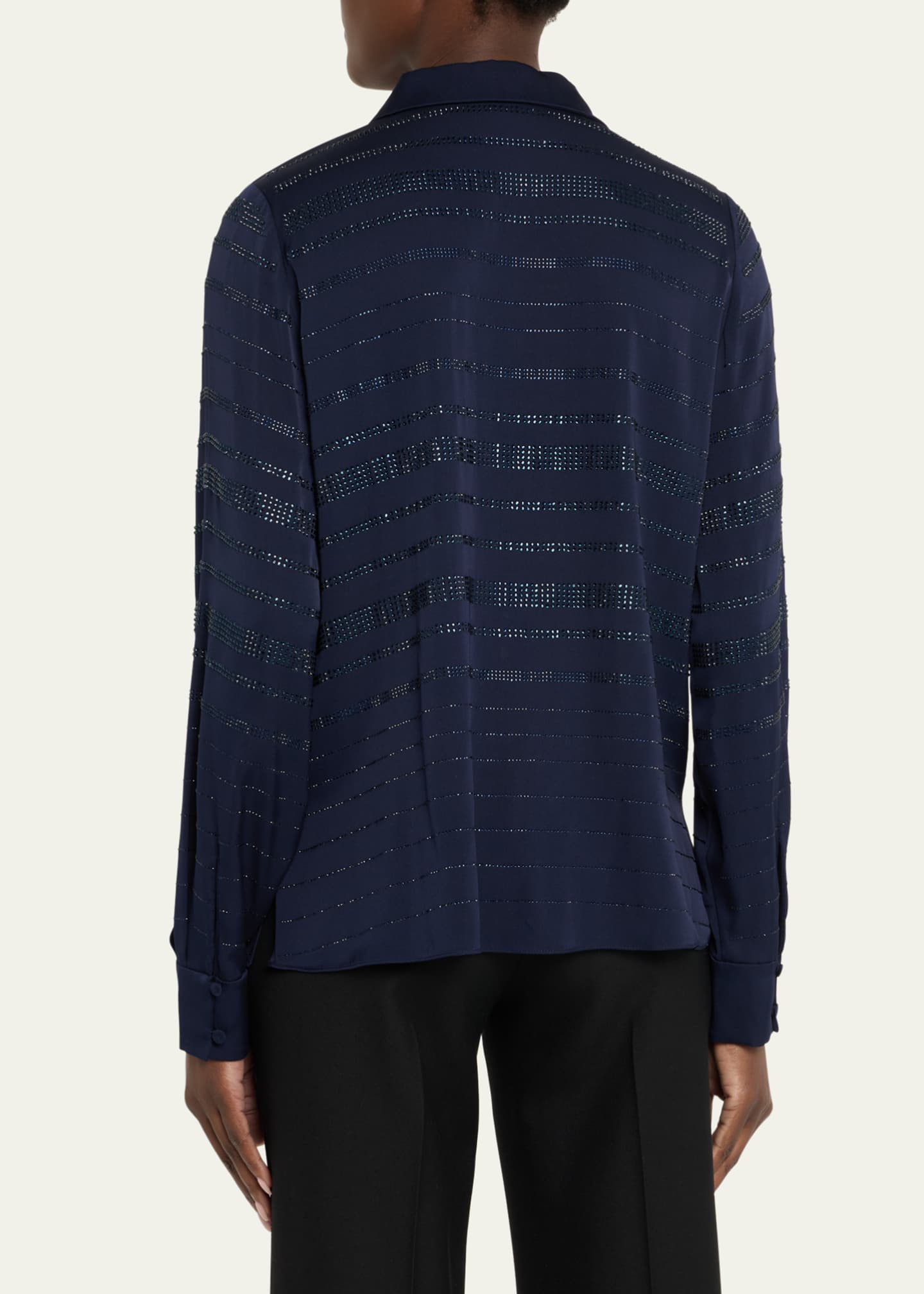 Korry Rhinestone Striped Blouse - Thumbnail 3