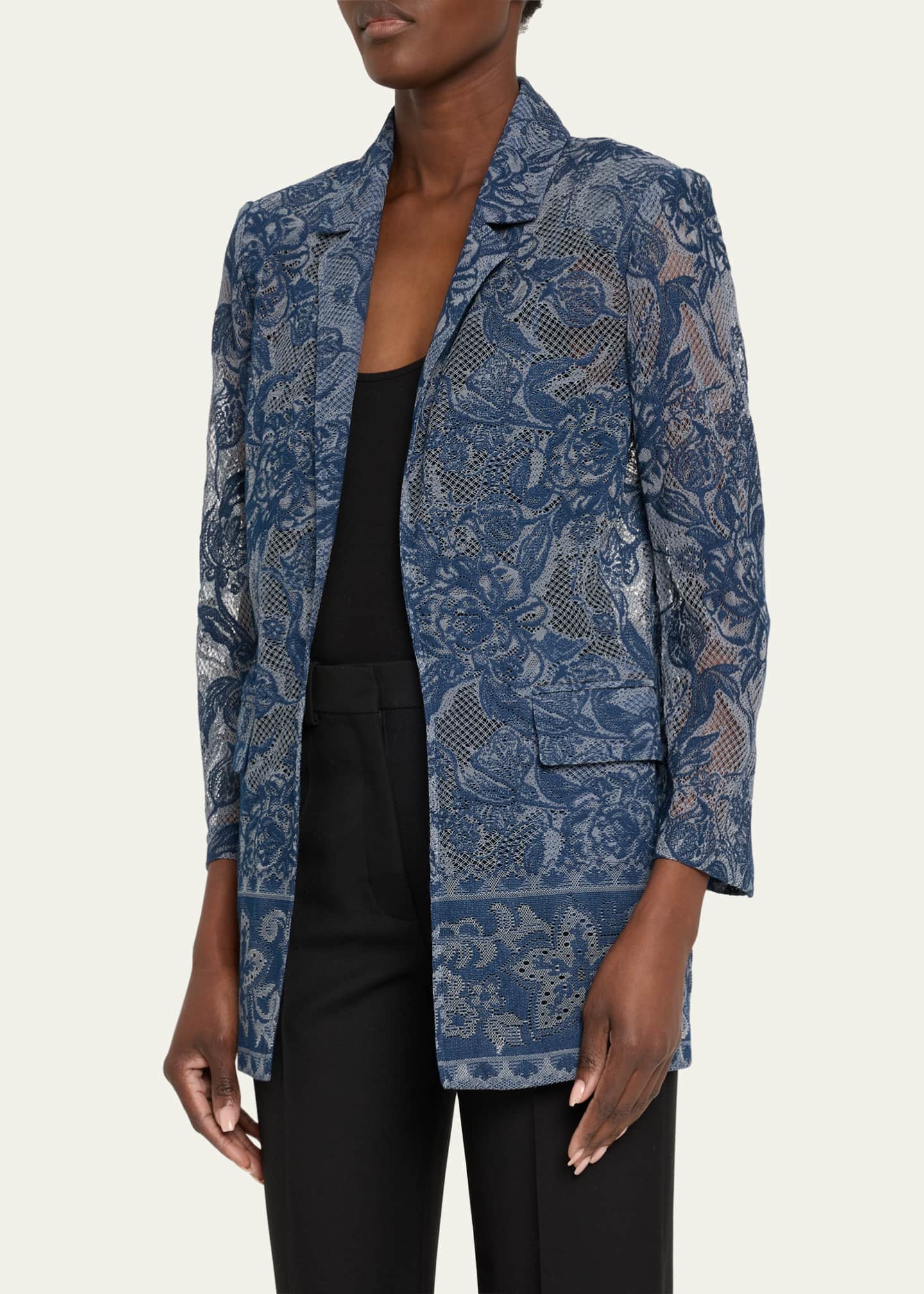 Nathalie Open-Front Floral Lace Jacket