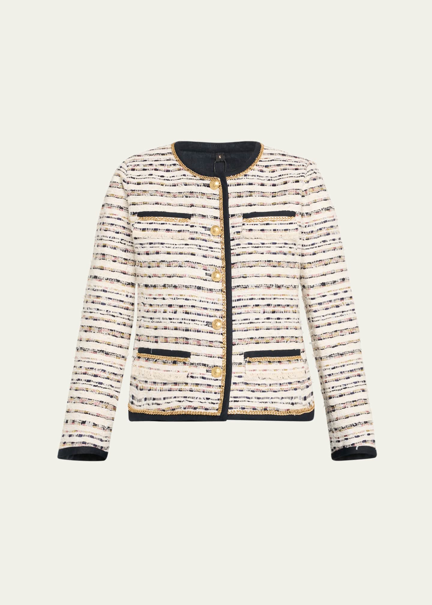 Kiera Chain-Trim Fringed Tweed Jacket
