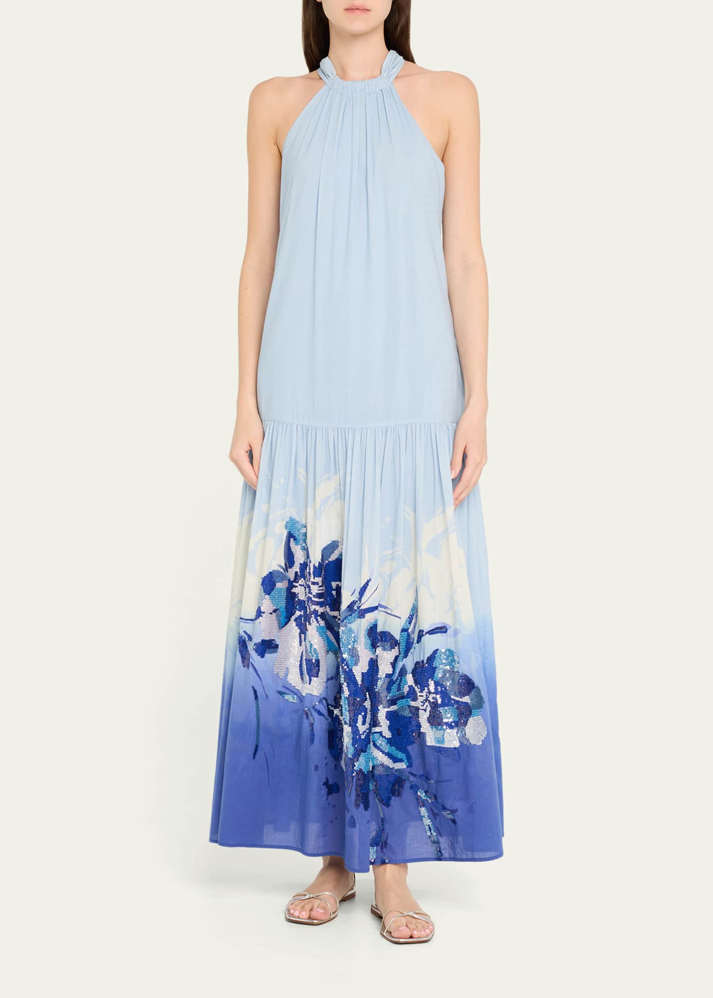 Kobi Halperin Daelia Sequin Floral-Print Halter Maxi Dress Image 2 of 5