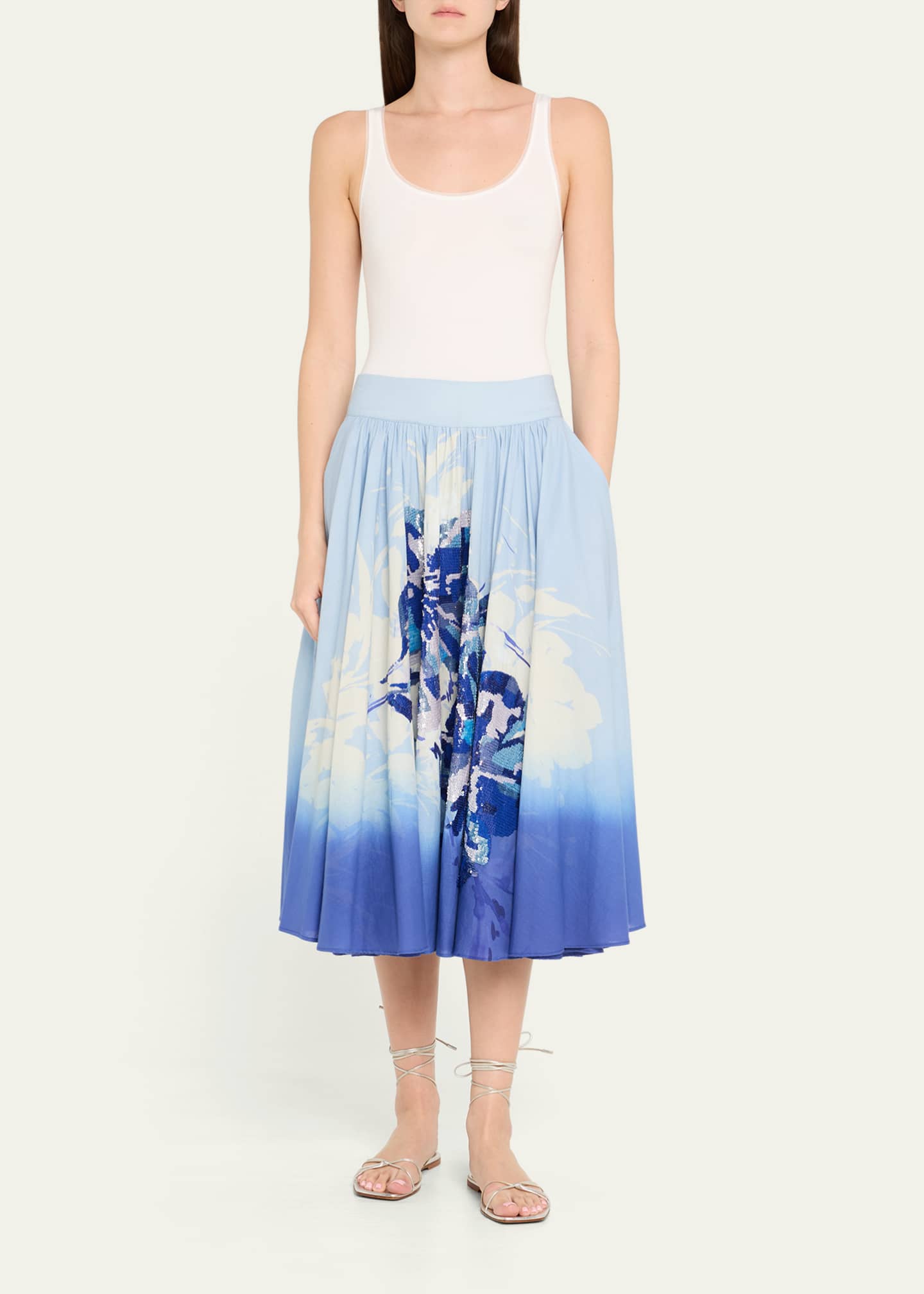 Kobi Halperin Selwyn Ombre Sequin Floral-Print Midi Skirt Image 2 of 5