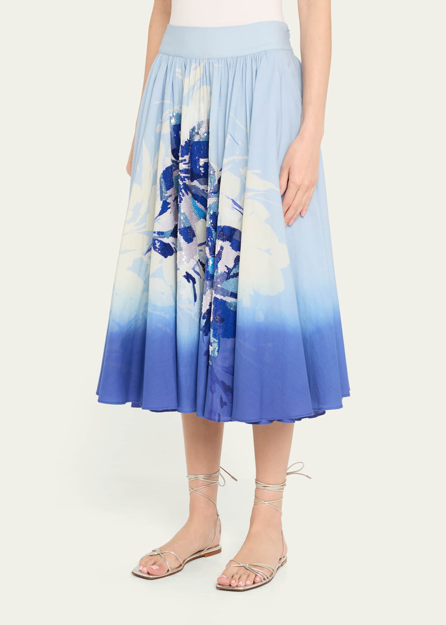 Kobi Halperin Selwyn Ombre Sequin Floral-Print Midi Skirt Image 4 of 5
