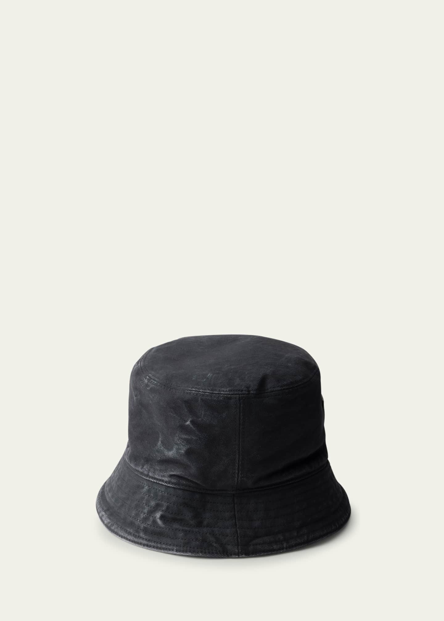 Prada Men's Canvas Leather Logo Bucket Hat Image 2 of 3