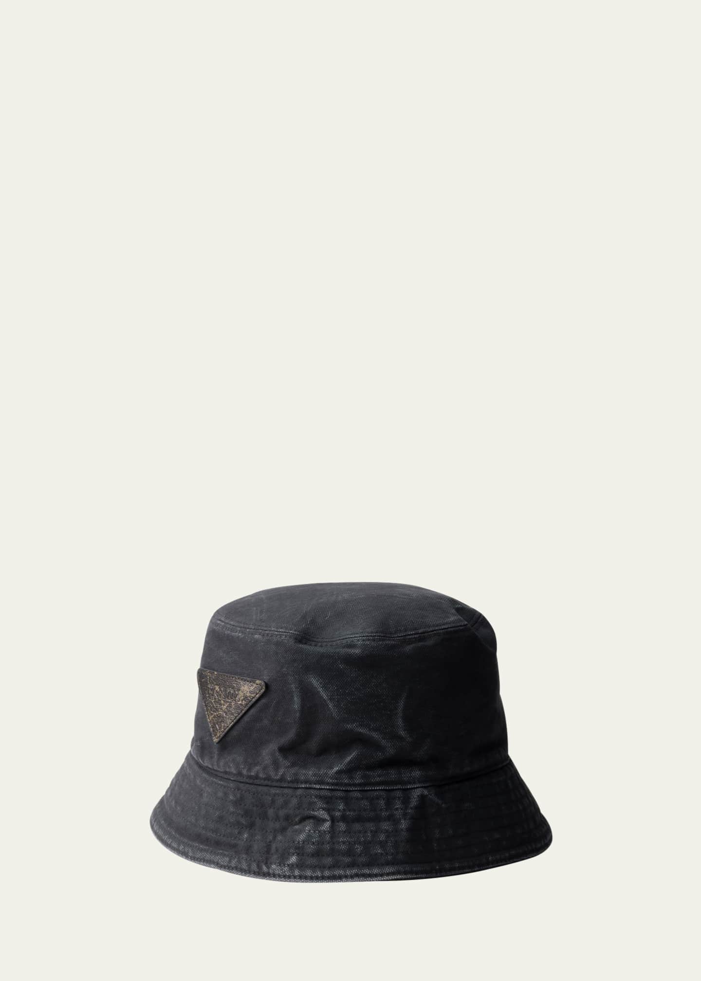 Prada Men's Canvas Leather Logo Bucket Hat Image 1 of 3