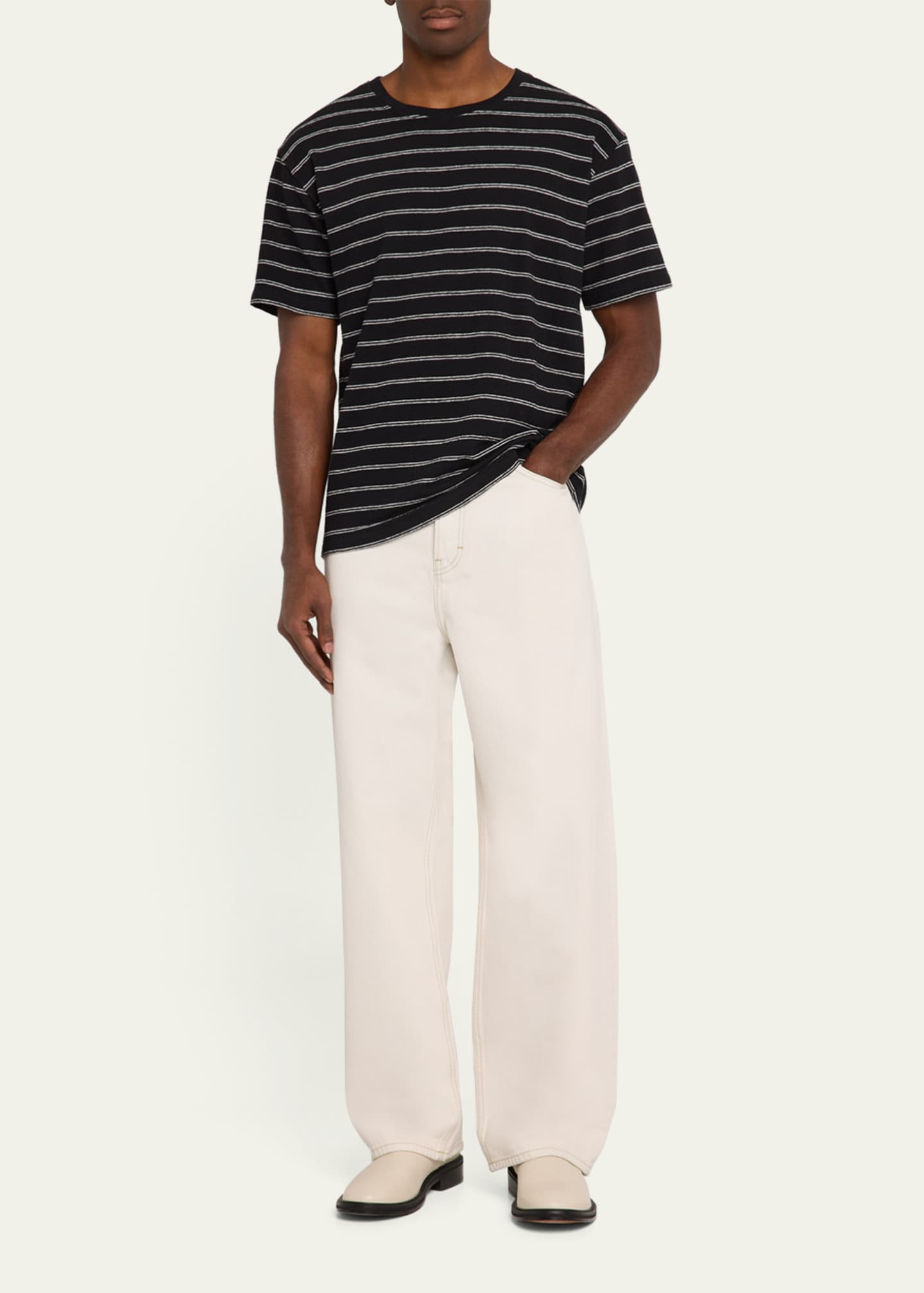 FRAME Men's Cotton Stripe Crewneck T-Shirt Image 2 of 5