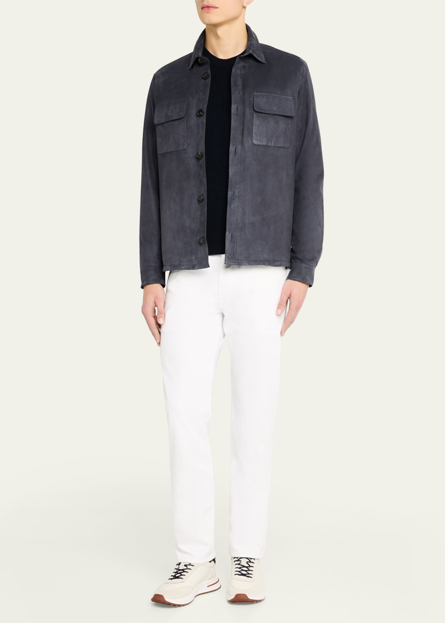 Loro Piana Men's Suede Kidskin Overshirt Image 2 of 5