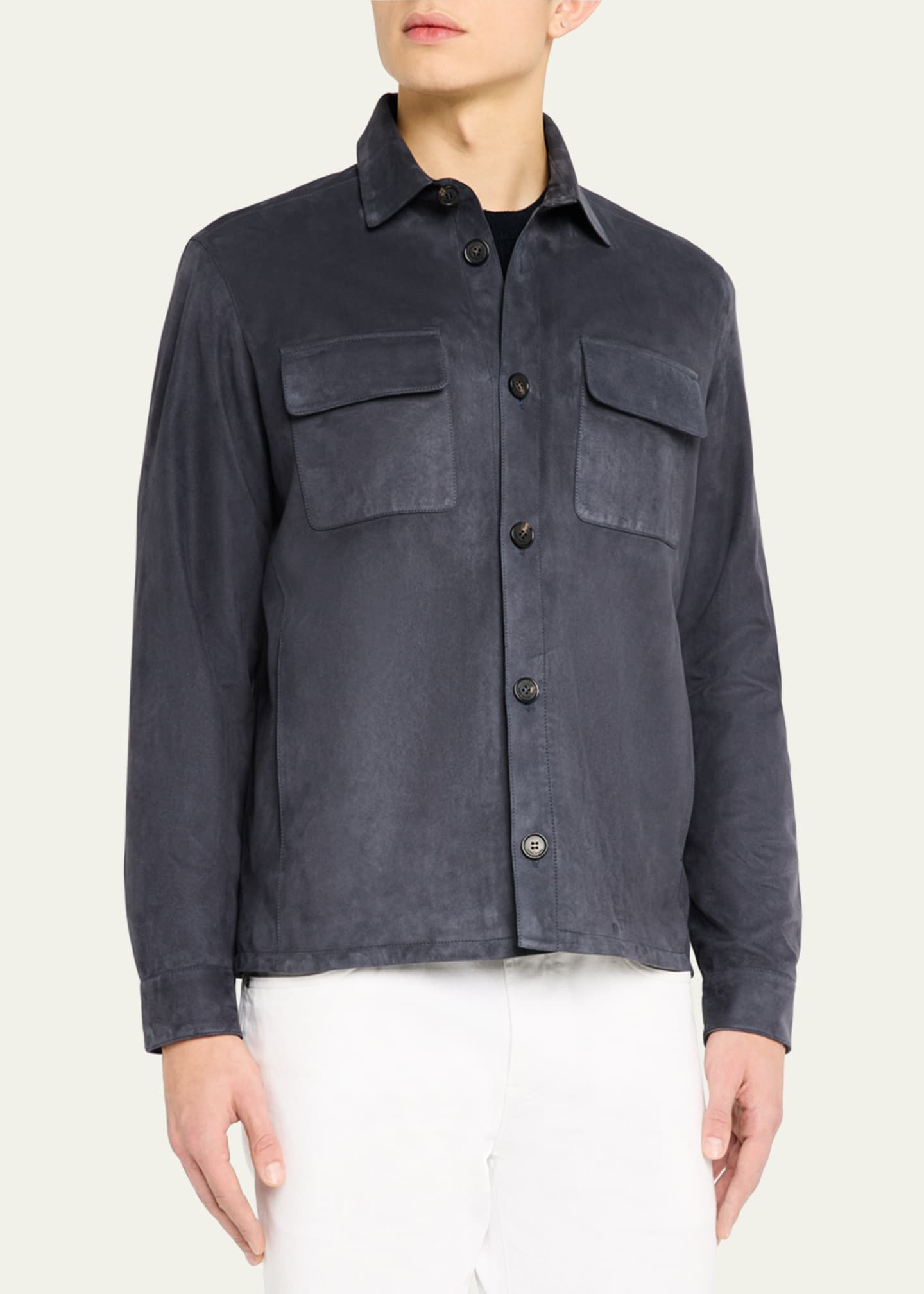 Loro Piana Men's Suede Kidskin Overshirt Image 4 of 5