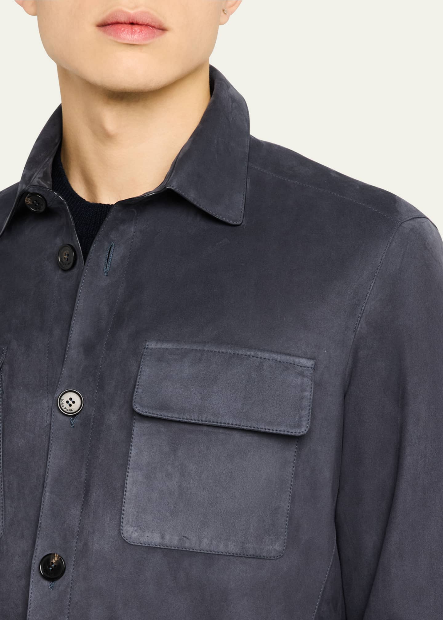 Loro Piana Men's Suede Kidskin Overshirt Image 5 of 5