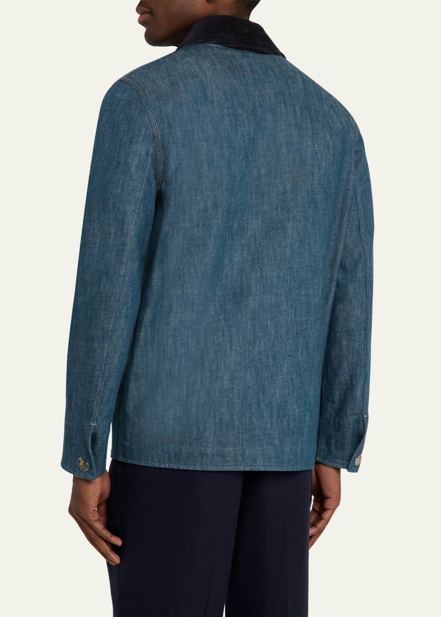 Loro Piana Men's Conley Corduroy-Collar Denim Blouson Image 2 of 4