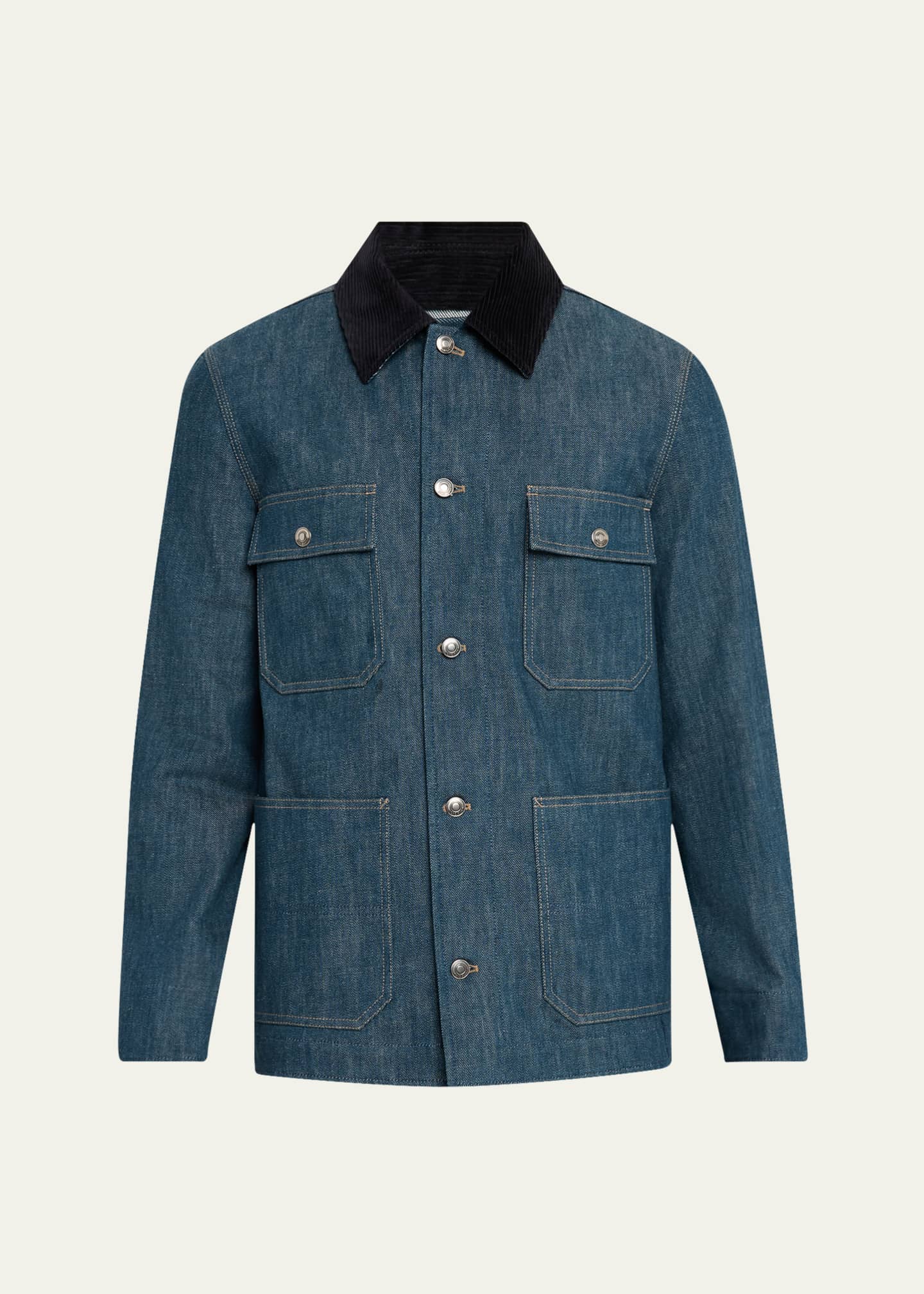 Loro Piana Men's Conley Corduroy-Collar Denim Blouson Image 1 of 4