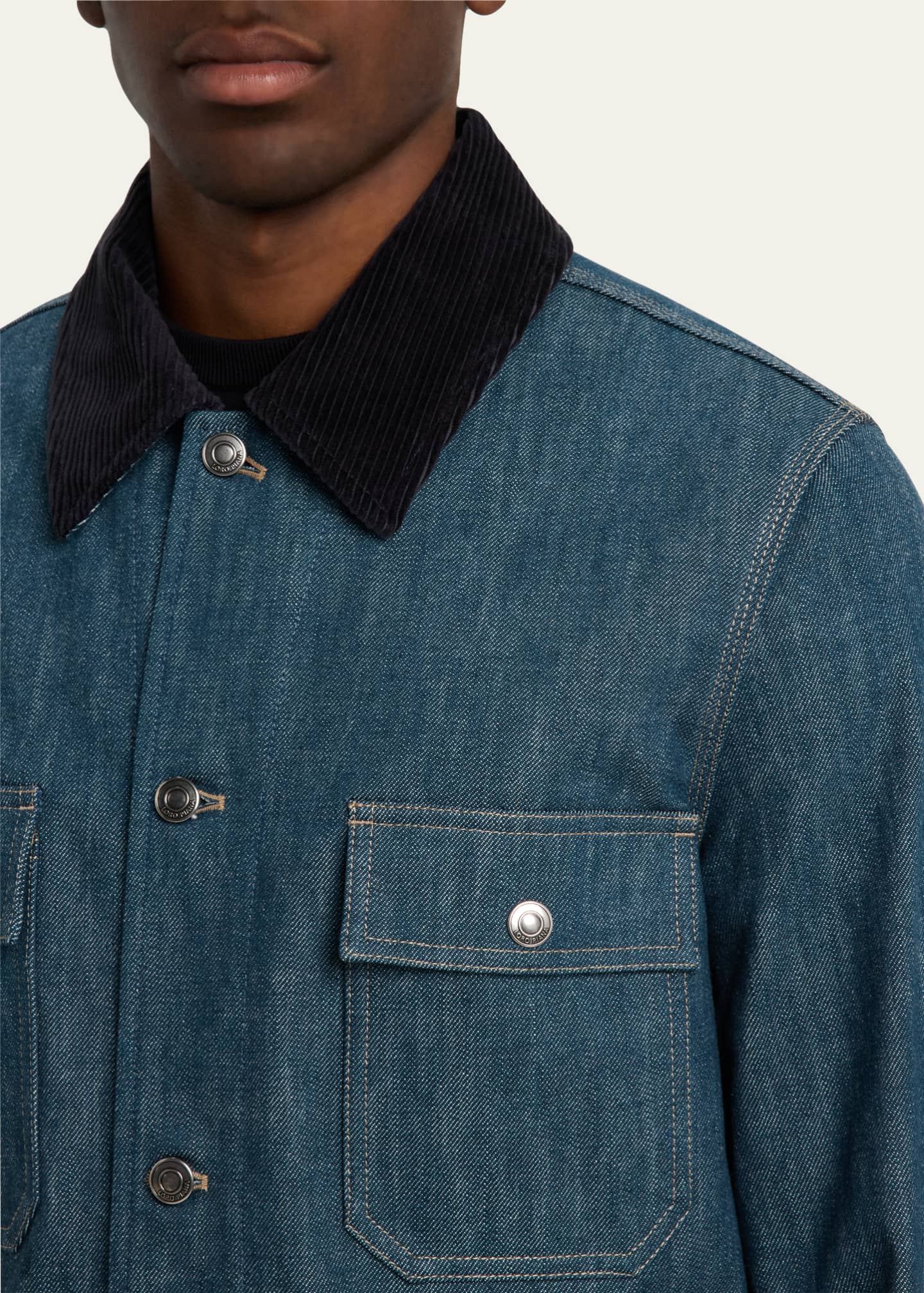 Loro Piana Men's Conley Corduroy-Collar Denim Blouson Image 4 of 4