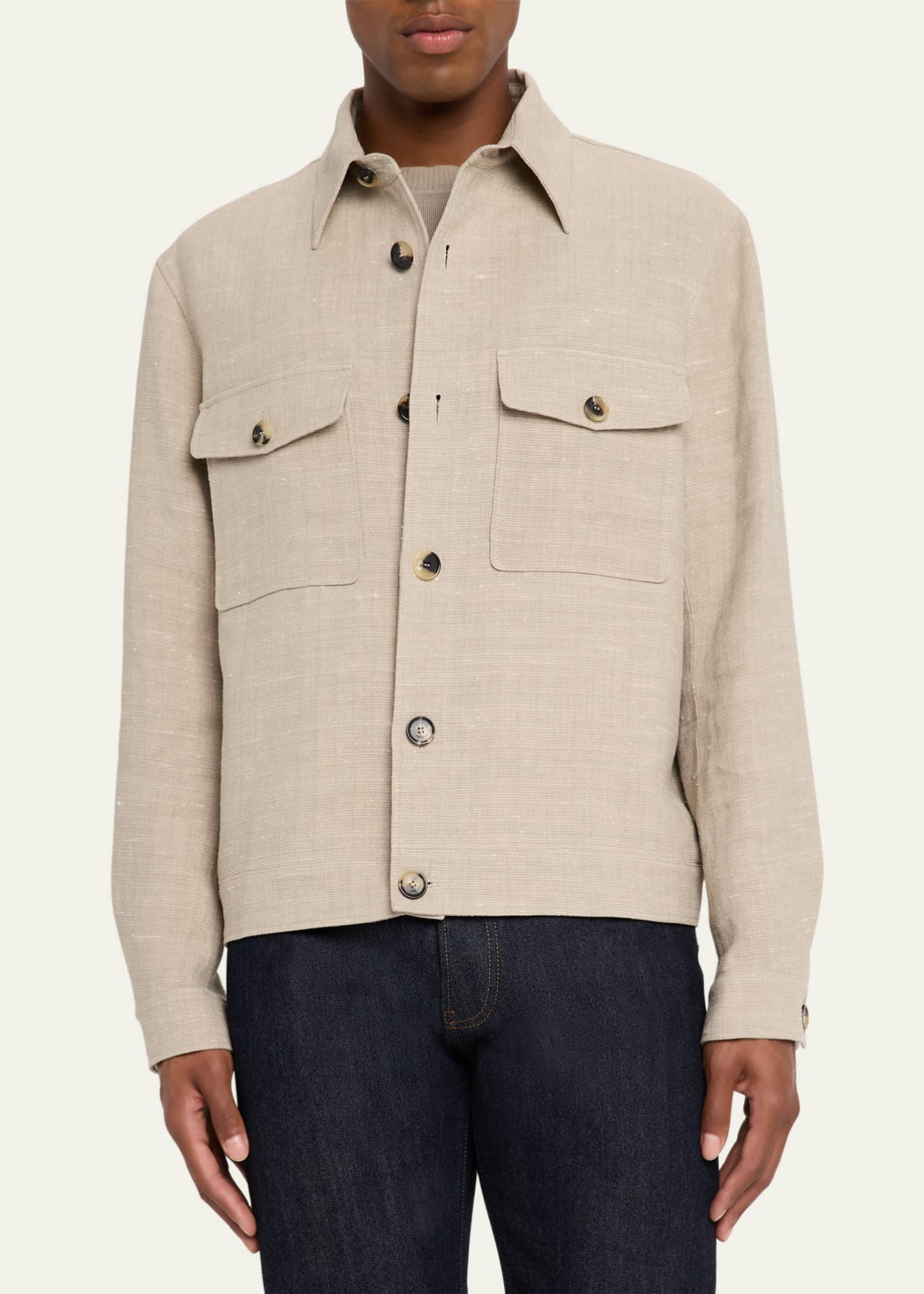 Loro Piana Men's Clem Summer Linen and Silk Blouson Image 4 of 5