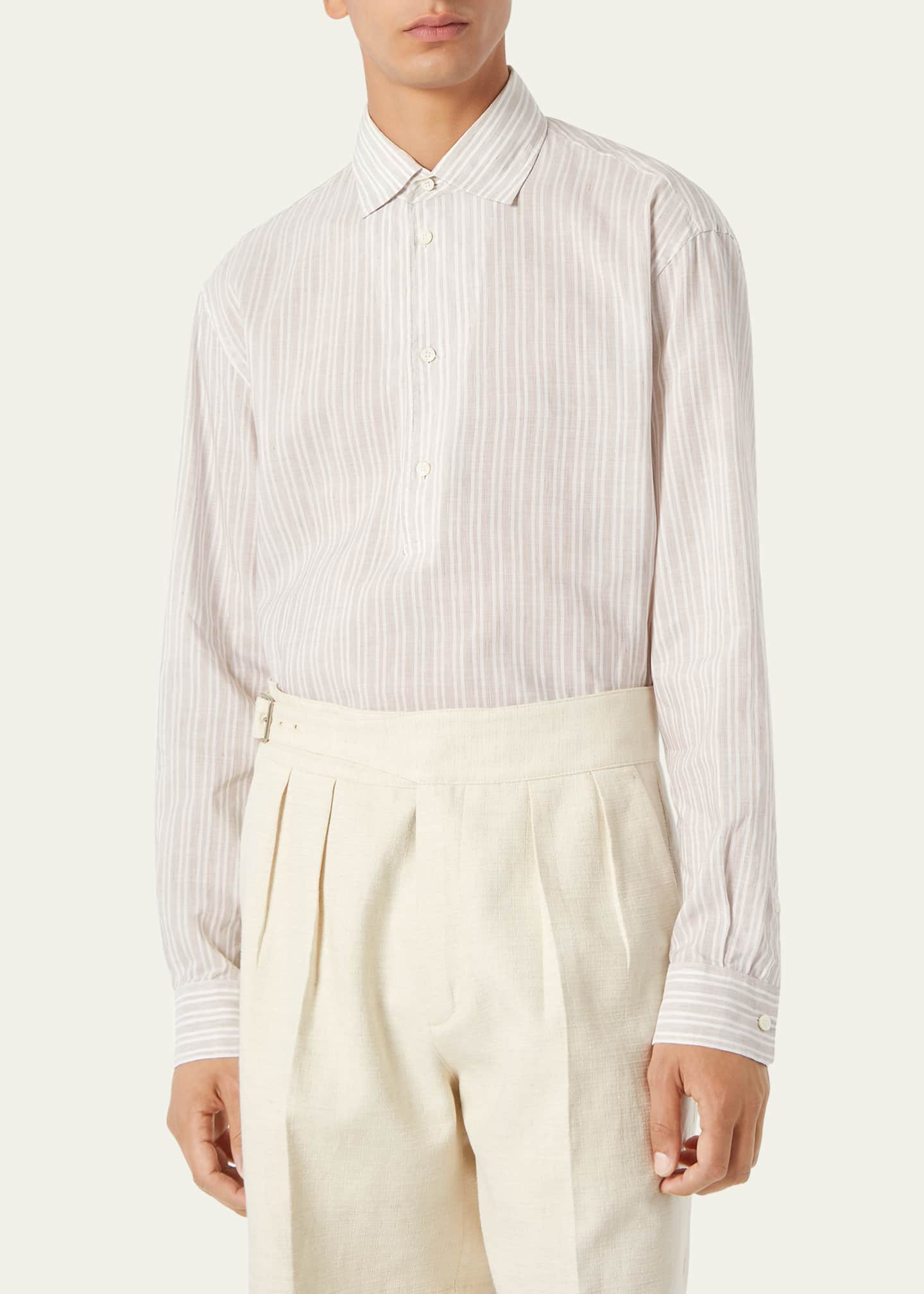 Loro Piana Men's Raffaele Cotton and Linen Stripe Sport Shirt