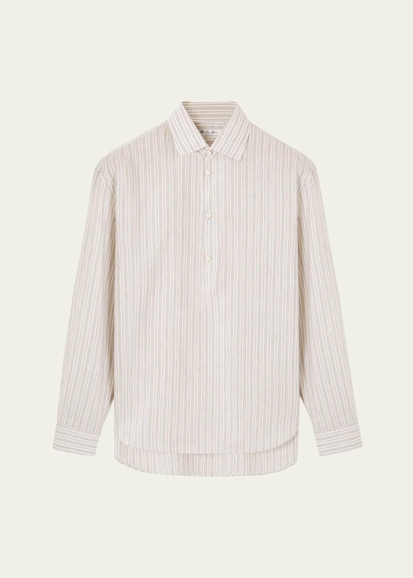 Loro Piana Men's Raffaele Cotton and Linen Stripe Sport Shirt