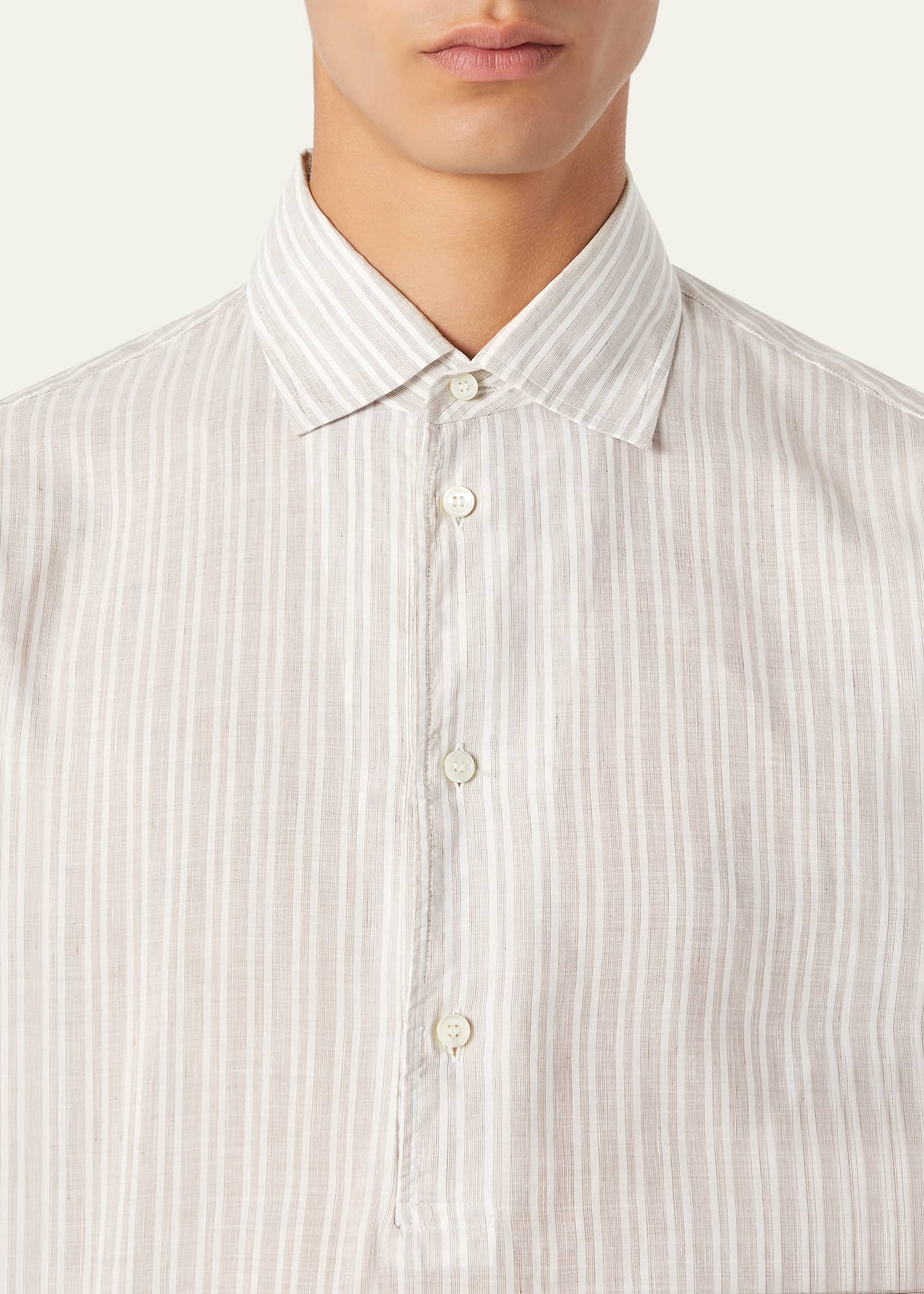 Loro Piana Men's Raffaele Cotton and Linen Stripe Sport Shirt