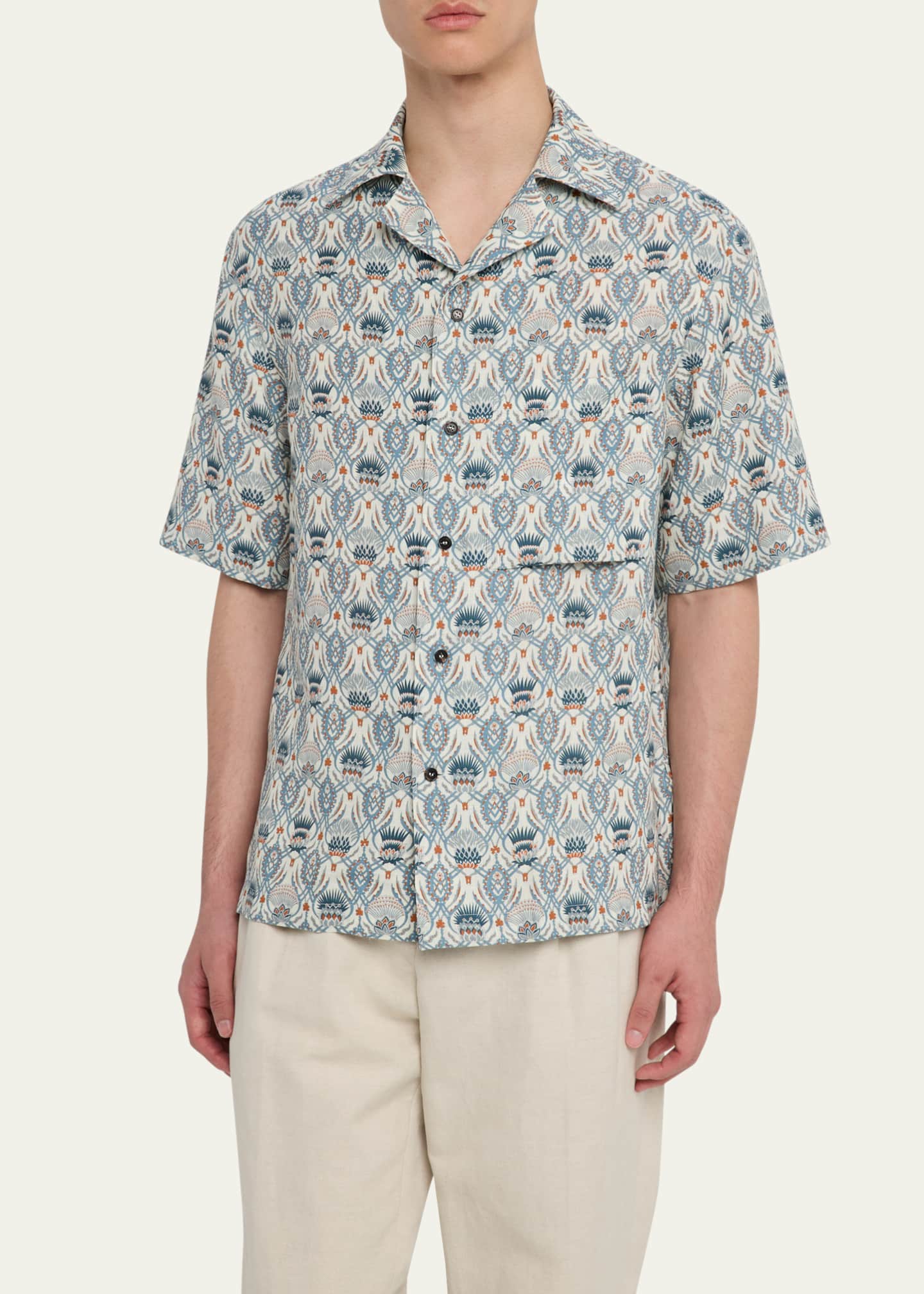 Loro Piana Men's Federico Linen Camp Shirt Image 4 of 5