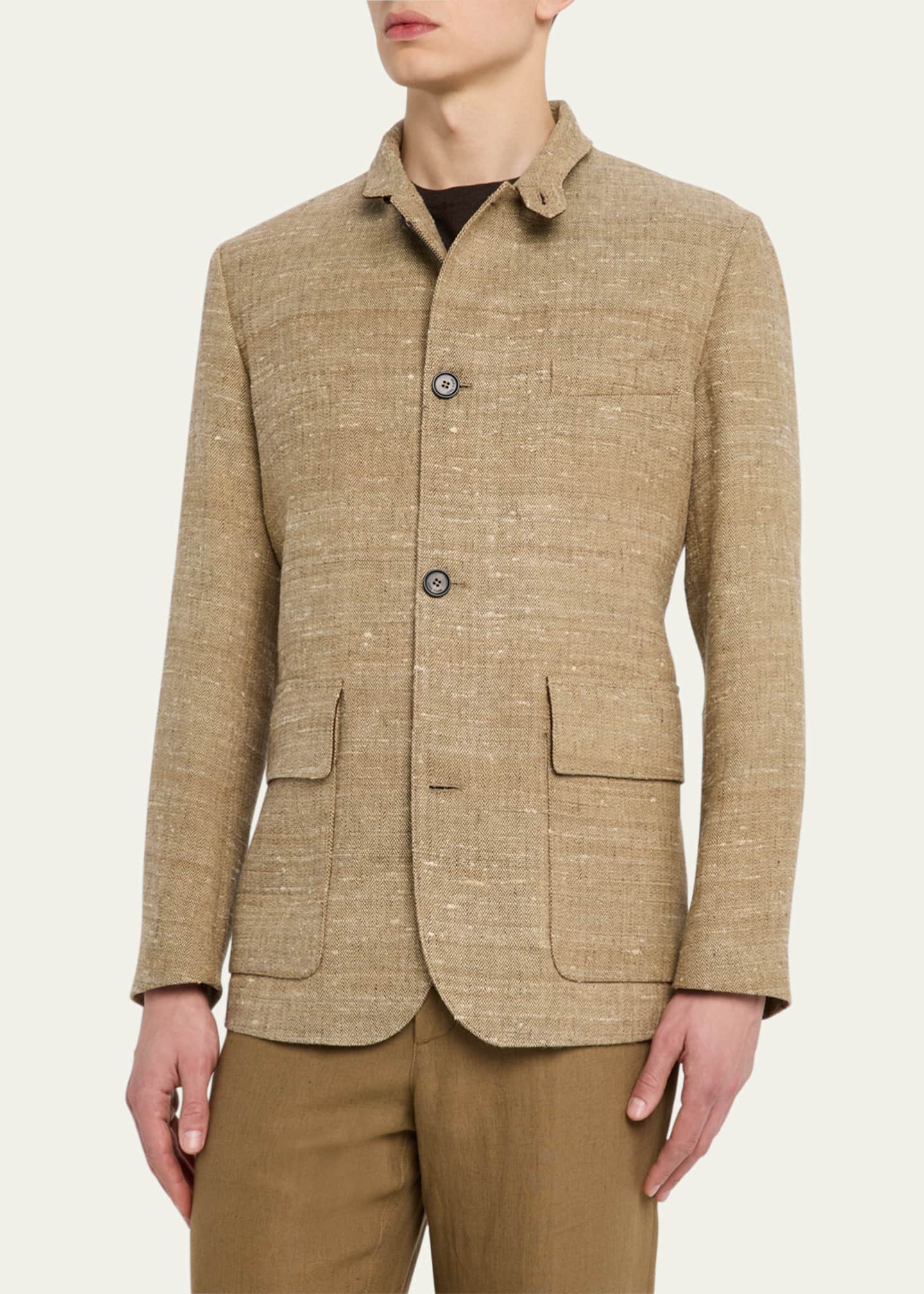 Loro Piana Men's Linen and Silk Roadster Single-Breasted Jacket