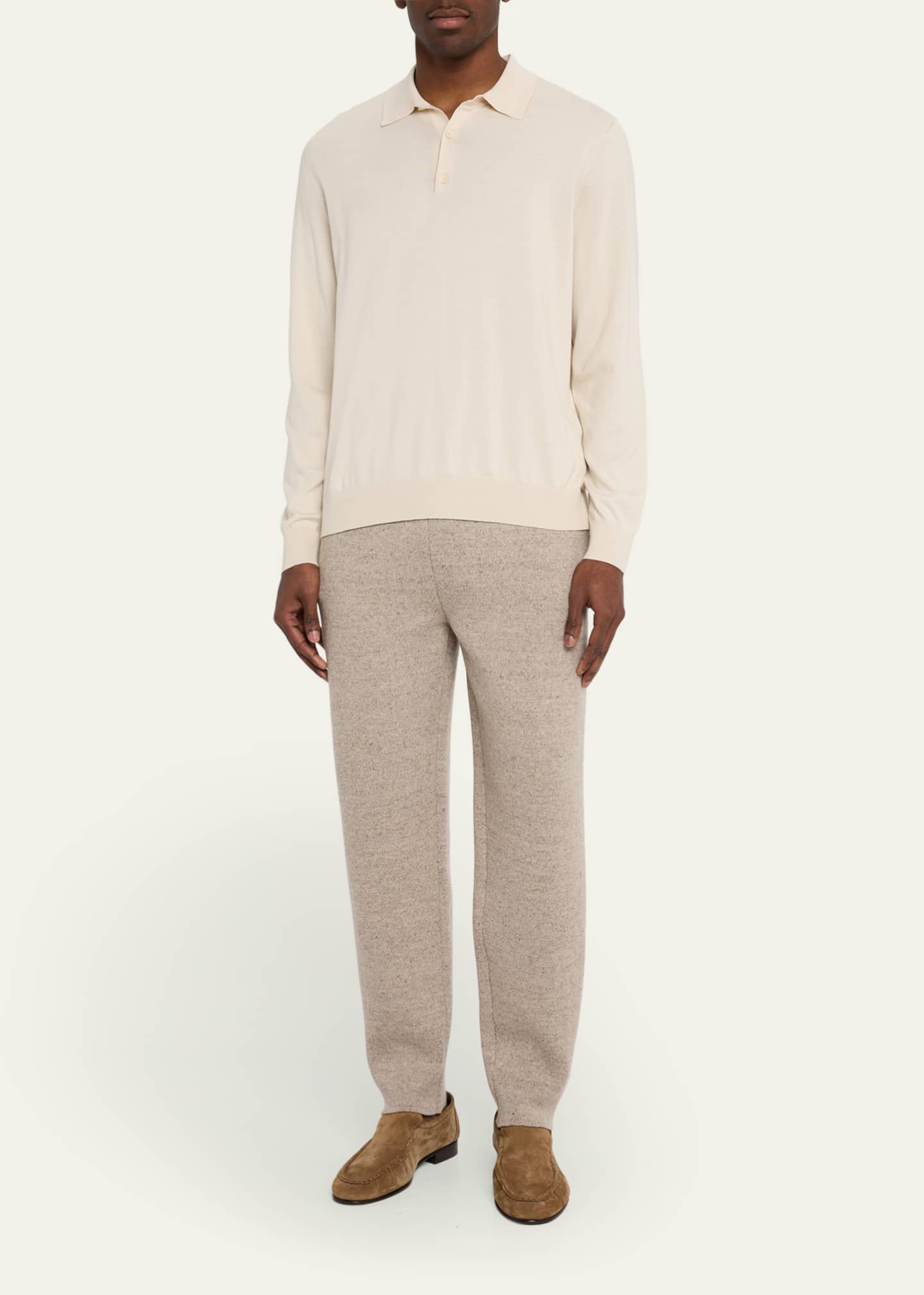 Loro Piana Men's Loro Island Cotton Giza Long-Sleeve Polo Shirt Image 2 of 5