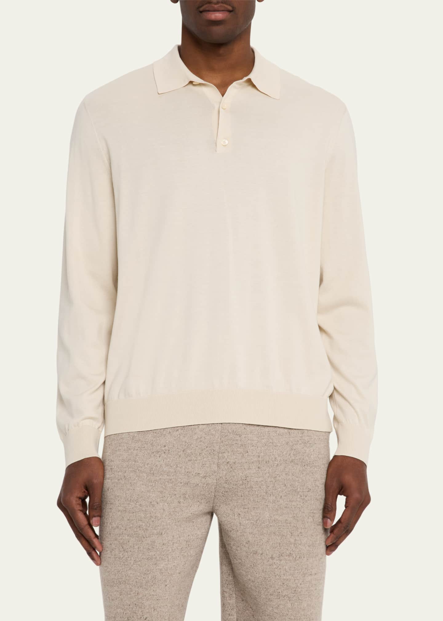 Loro Piana Men's Loro Island Cotton Giza Long-Sleeve Polo Shirt Image 4 of 5
