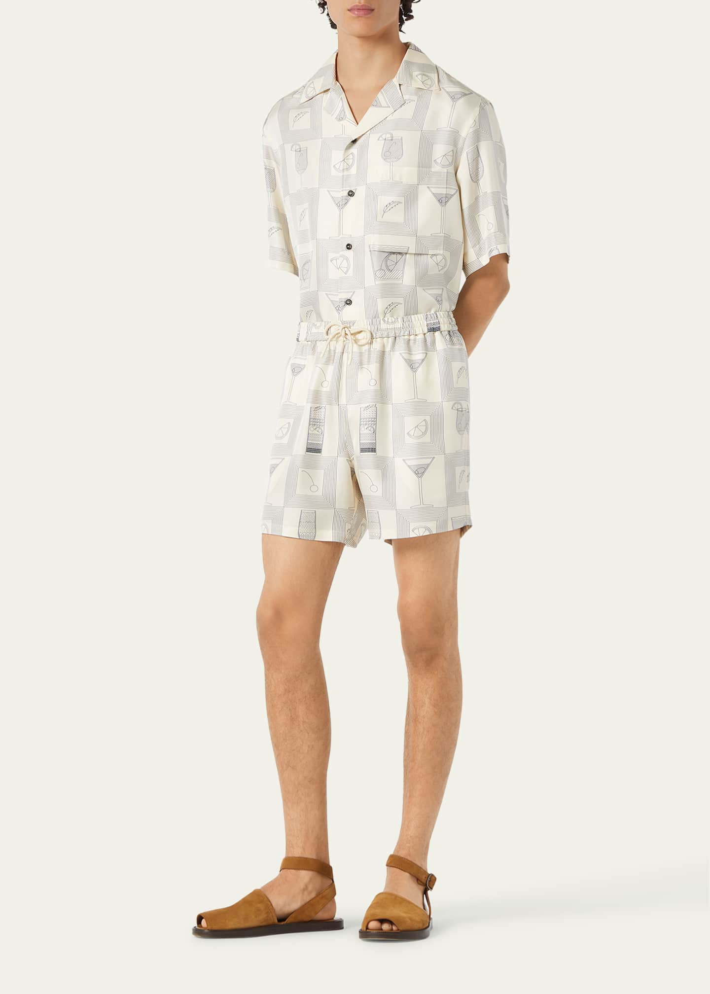 Loro Piana Men's Federico Twill Short-Sleeve Shirt Image 2 of 4