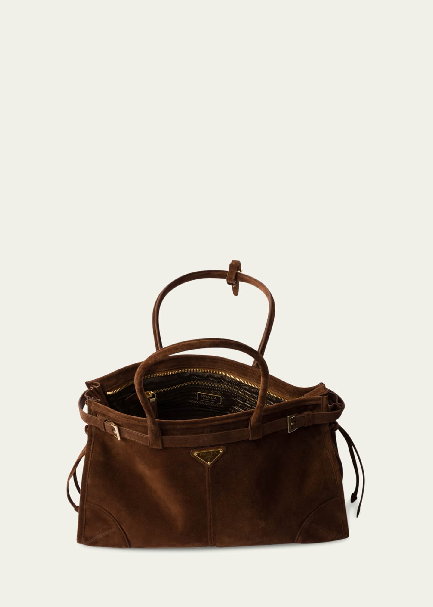 Prada Buckle Suede Top-Handle Bag Image 3 of 4